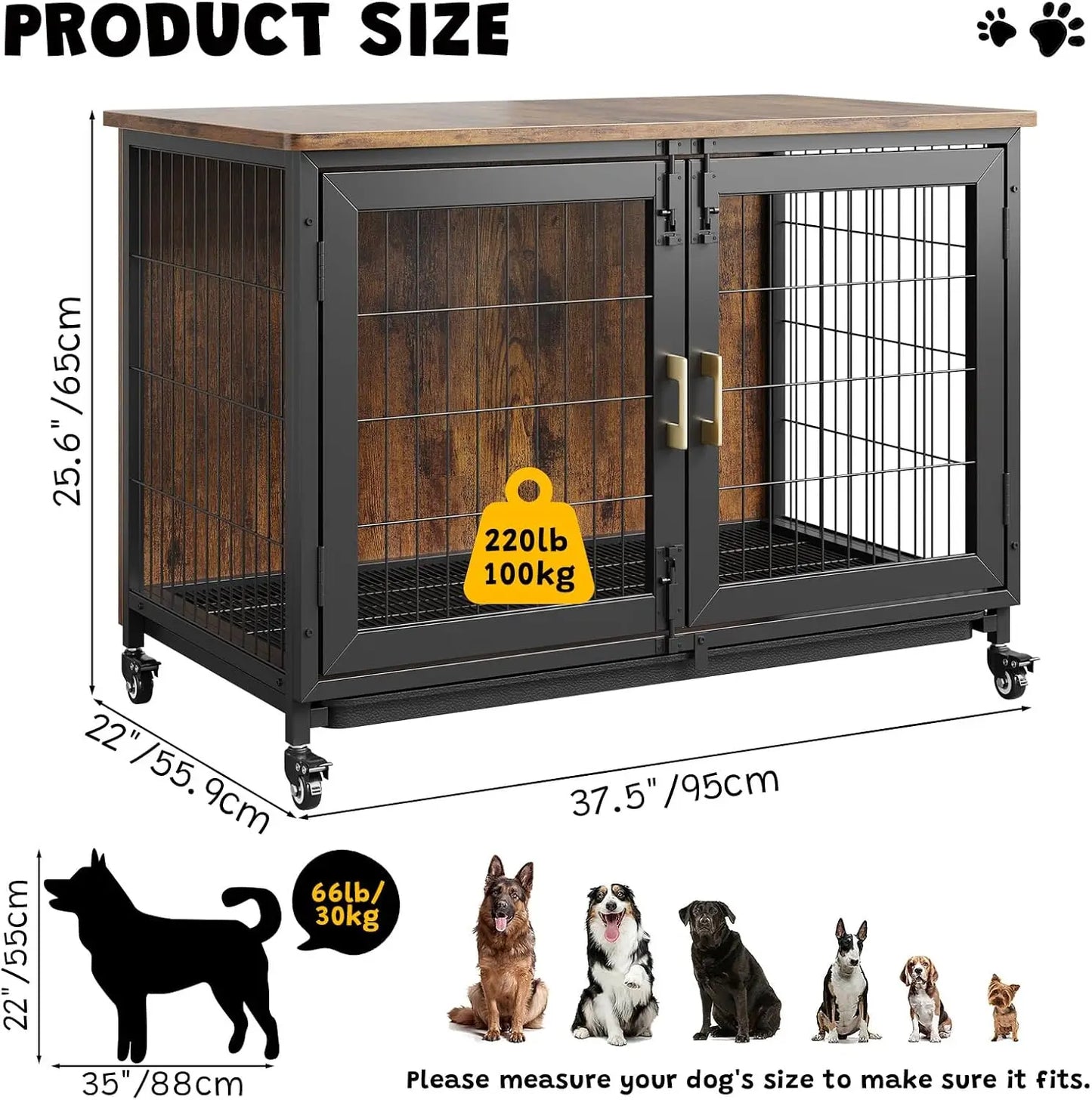 HiMISS Wooden Dog Crate With Wheels