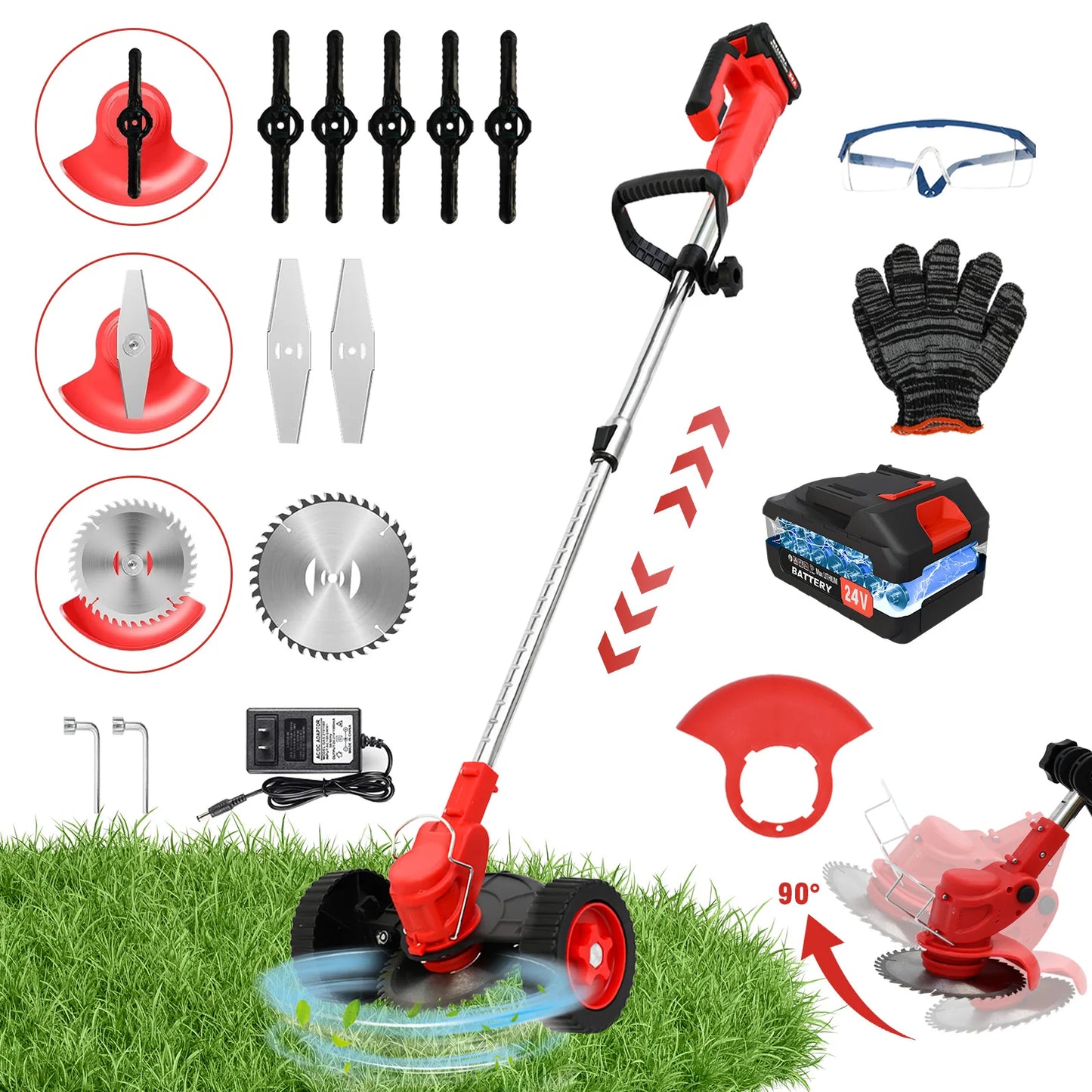 Cordless Grass Trimmer And Edger 3-In-1 With Wheels