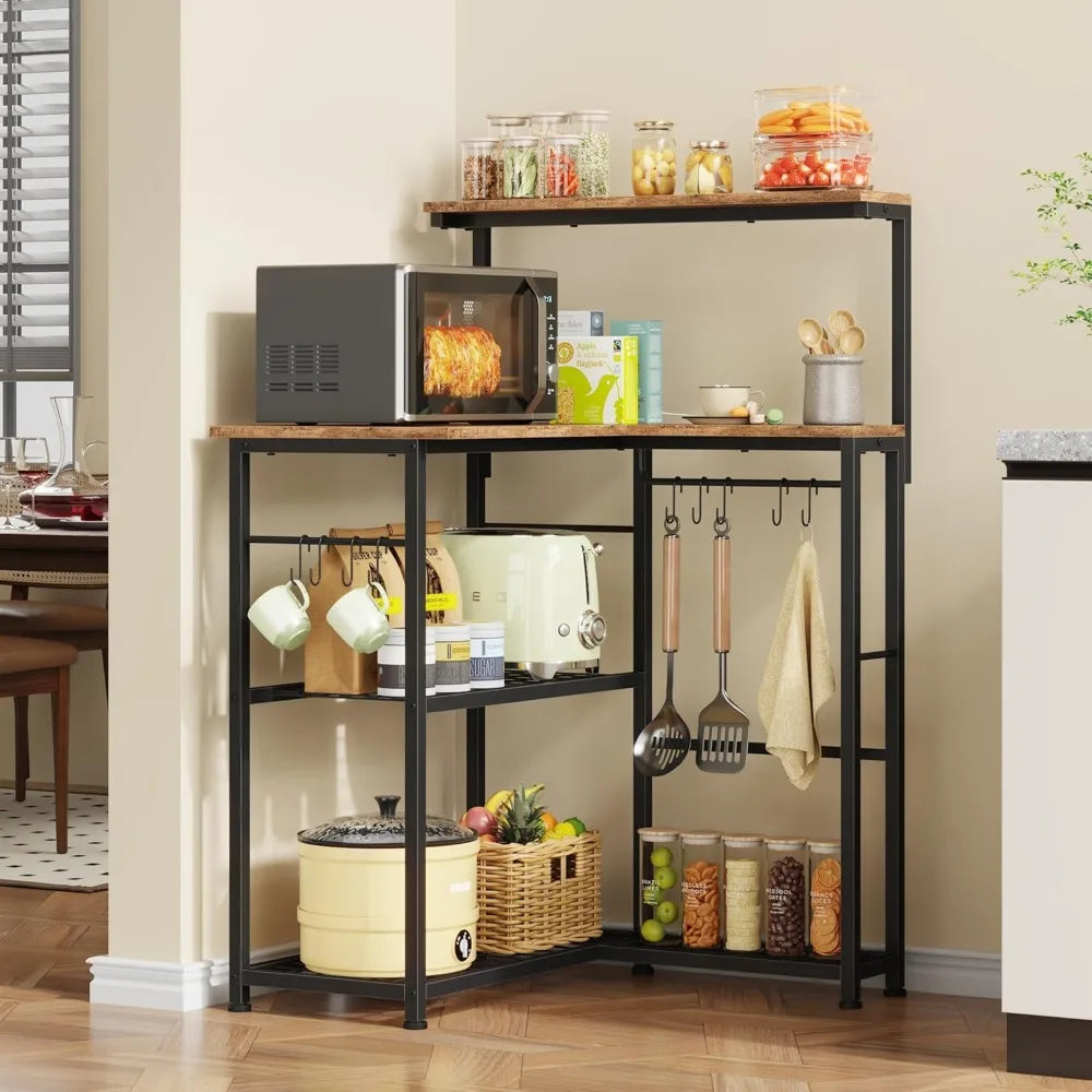 RBXC Corner Bakers Rack With Storage 4 Tiers 9 Hooks