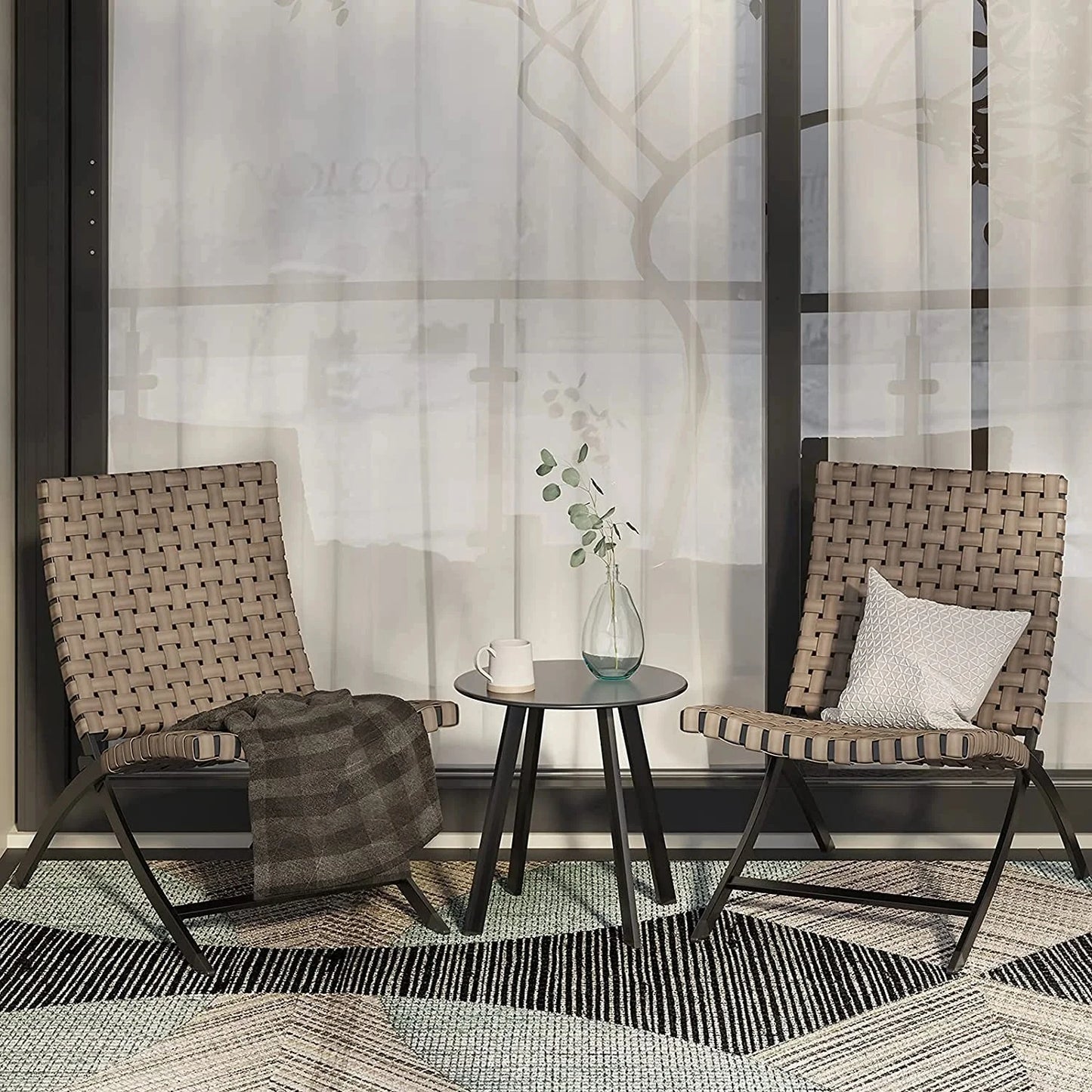 Grand Patio Leather Texture Wicker Patio Chairs Set with Side Table