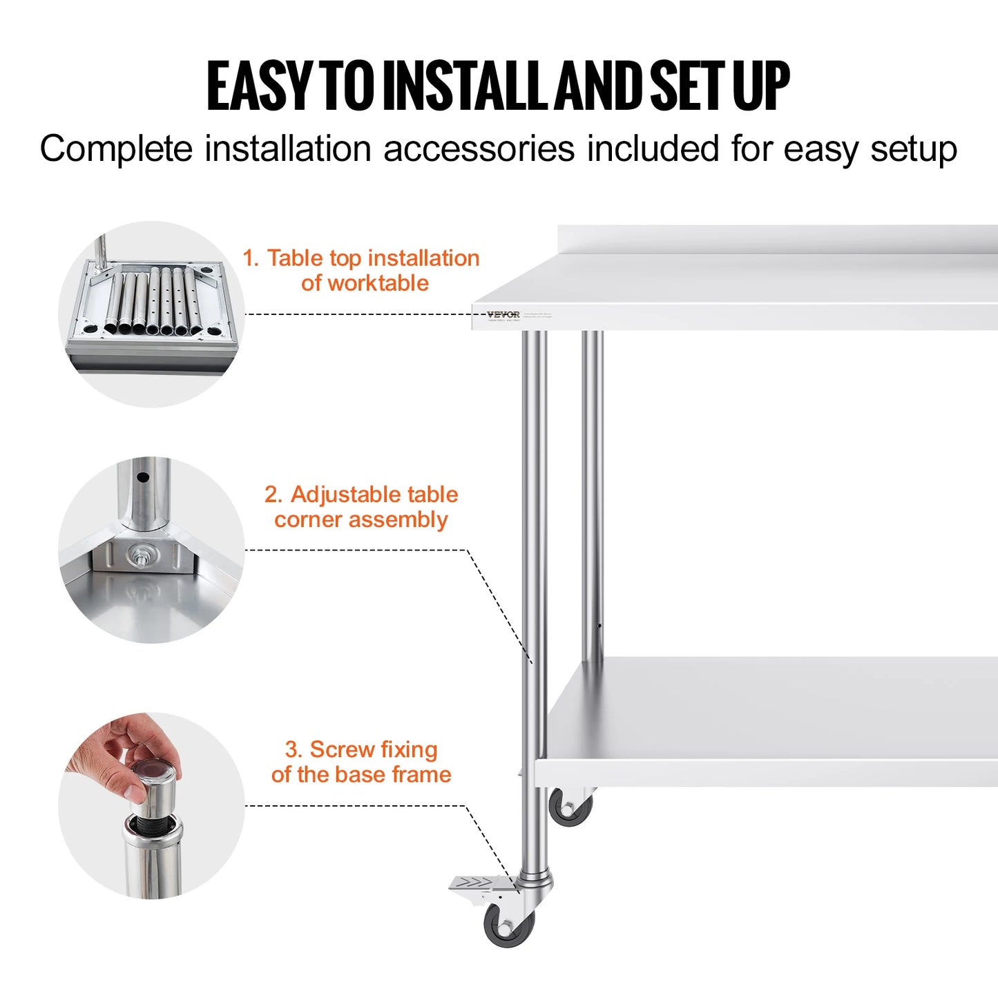 SucceBuy Stainless Steel Commercial Food Prep Table With Casters