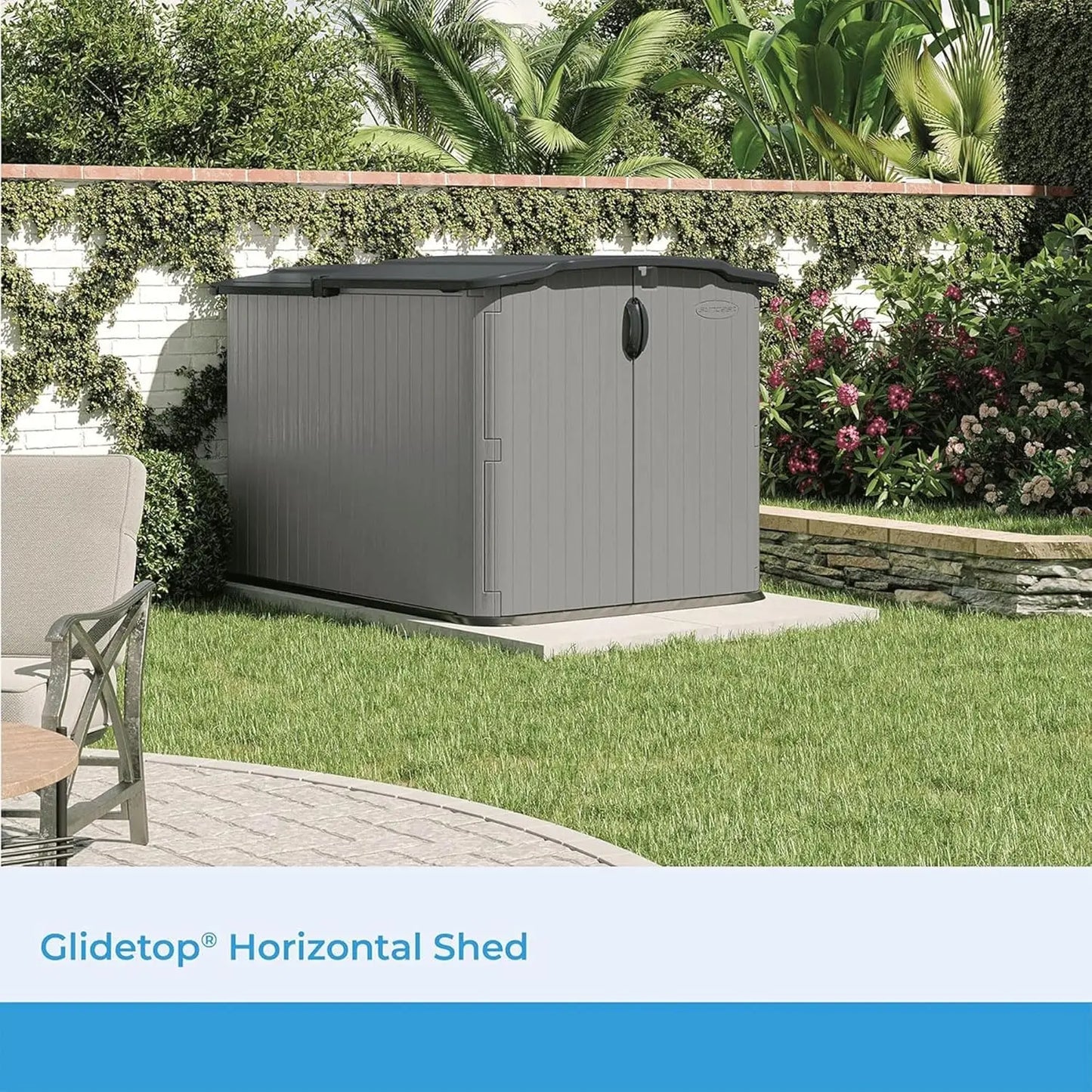 XMSJ Glidetop Horizontal Outdoor Storage Shed With Pad Lockable Lid