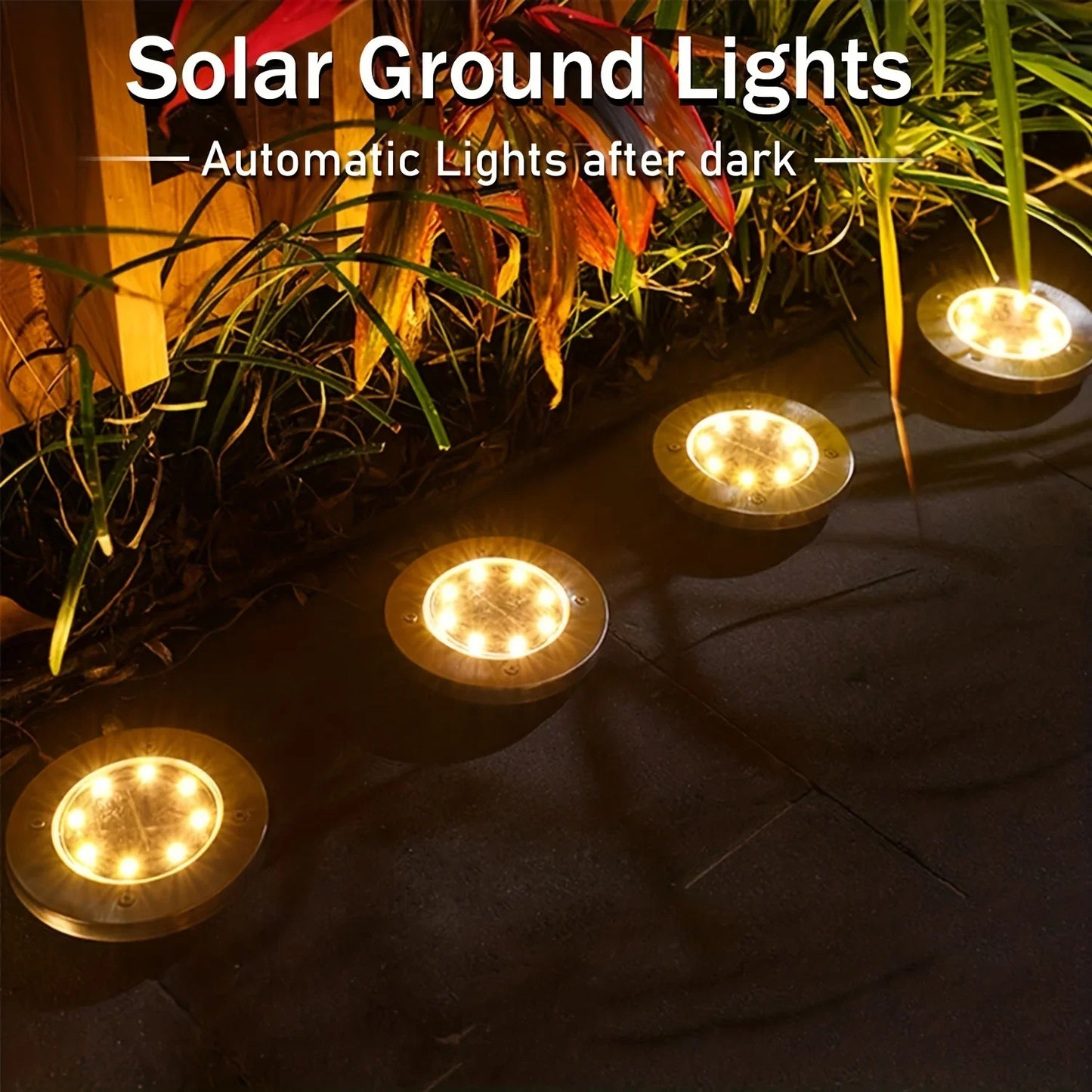 Solar Outdoor Disk Lights 8 LED Ground Path Landscape