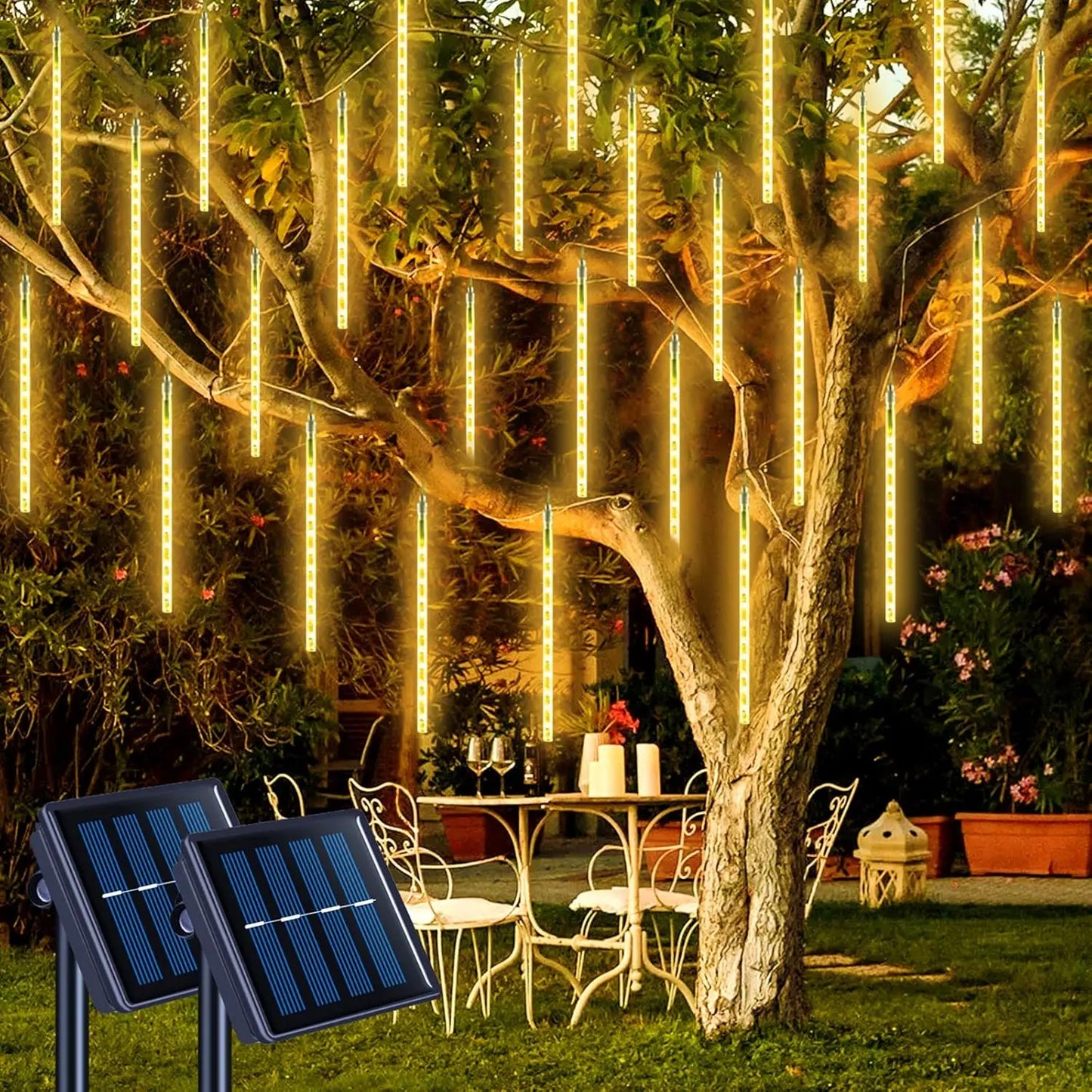 XMSJ Solar Meteor Shower Lights 2 Pack Outdoor Decor