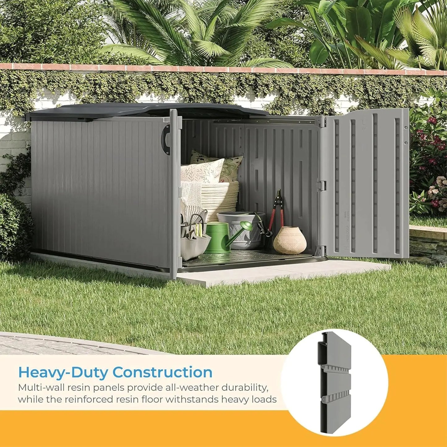 XMSJ Glidetop Horizontal Outdoor Storage Shed With Pad Lockable Lid