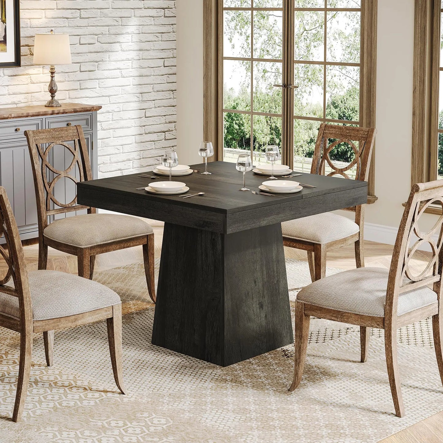 Tribesigns Dining Table For Four With Pedestal Base