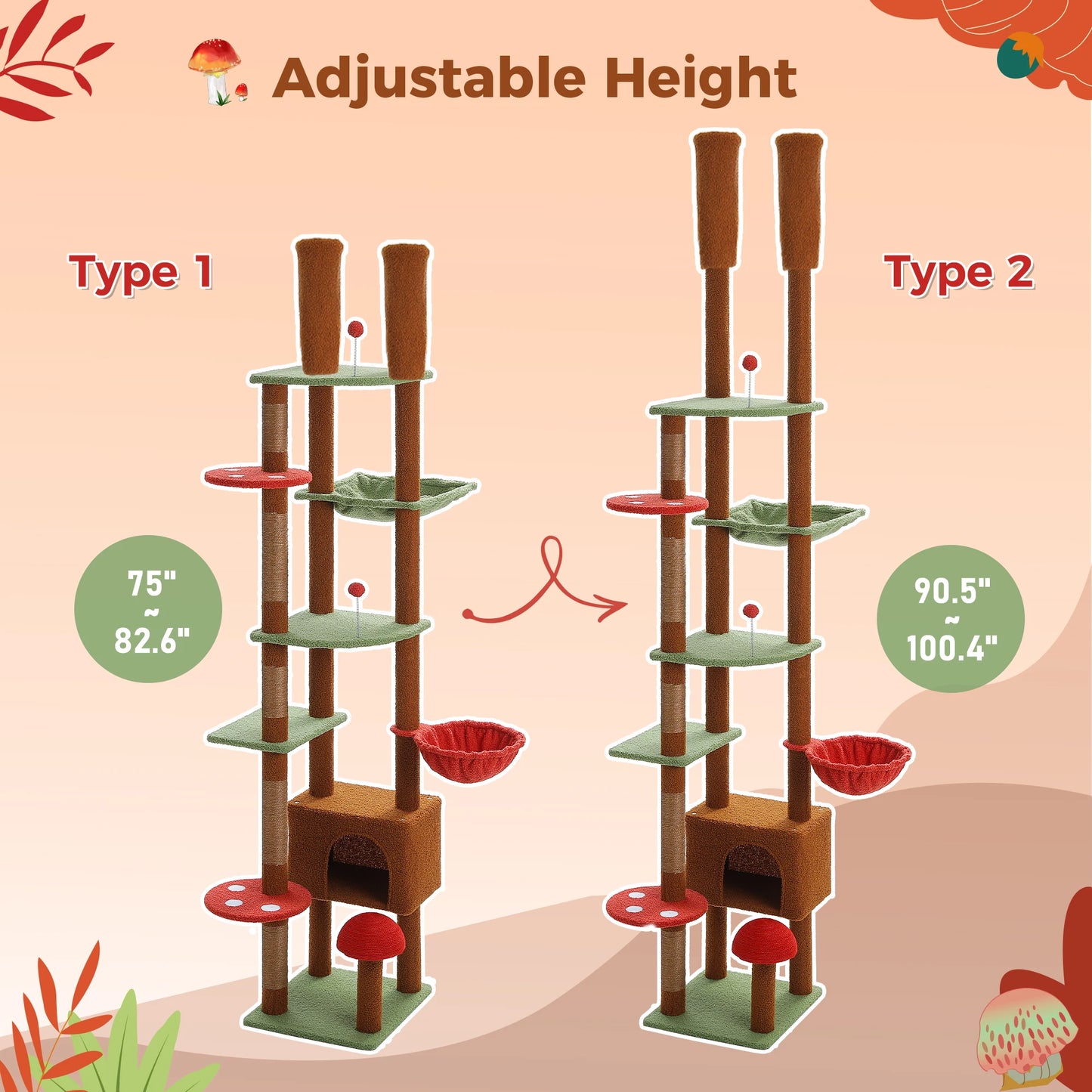 PETEPELACN Cat Tree Floor To Ceiling Tower With Condo Hammock Scratching Post