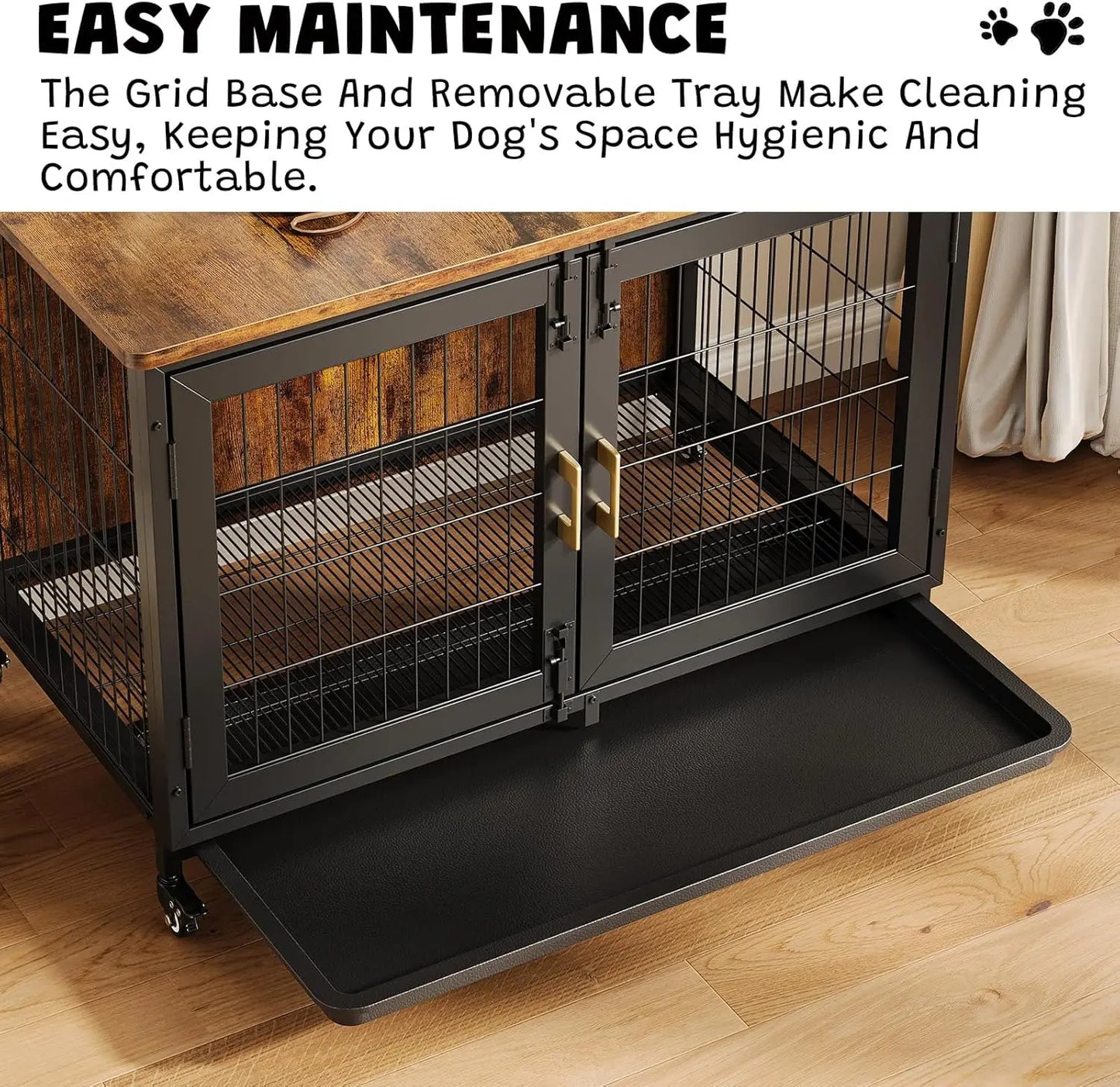 HiMISS Wooden Dog Crate With Wheels