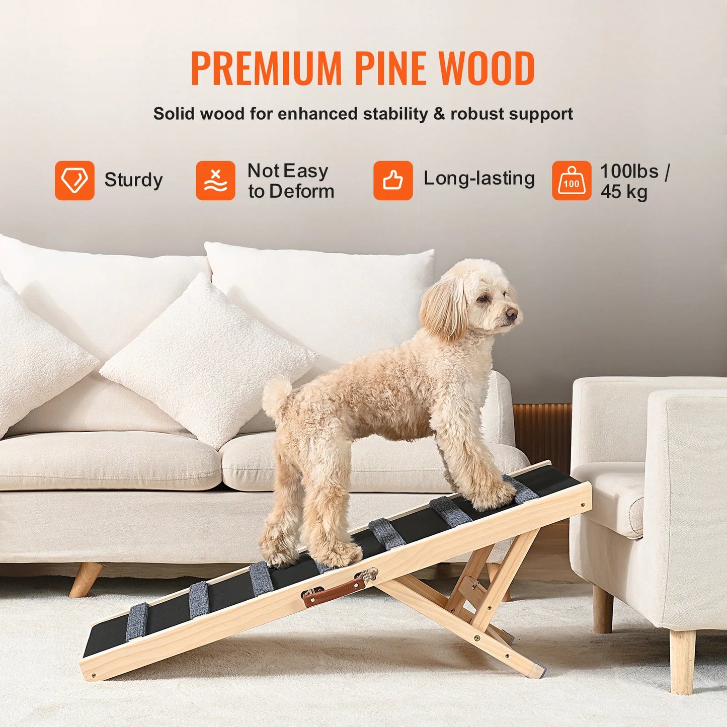 SucceBuy Folding Adjustable Wooden Dog Ramp With Anti Slip