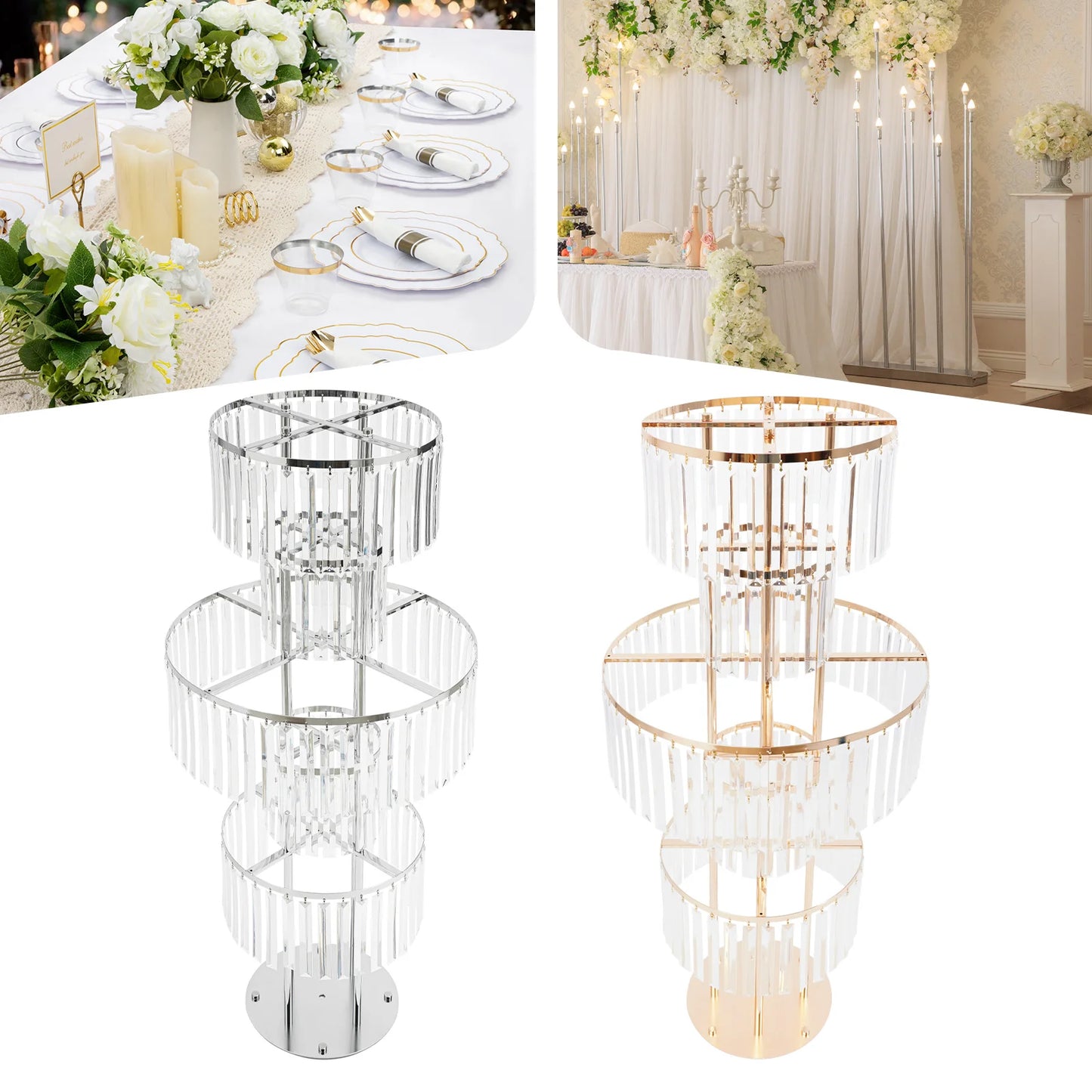 Five Tier Wedding Centerpiece Stand With Hanging Acrylic