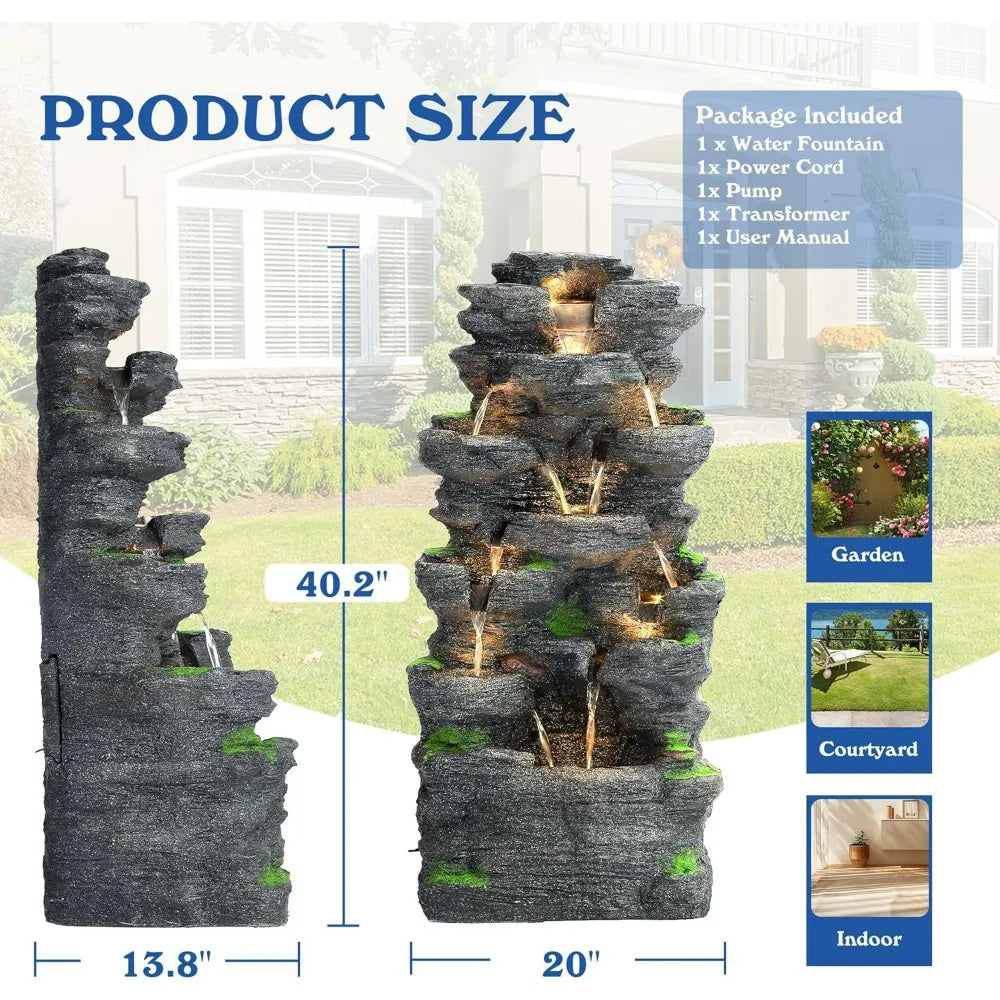 TITIMOM 10-Tier Cascading Rock Water Fountain Outdoor Garden