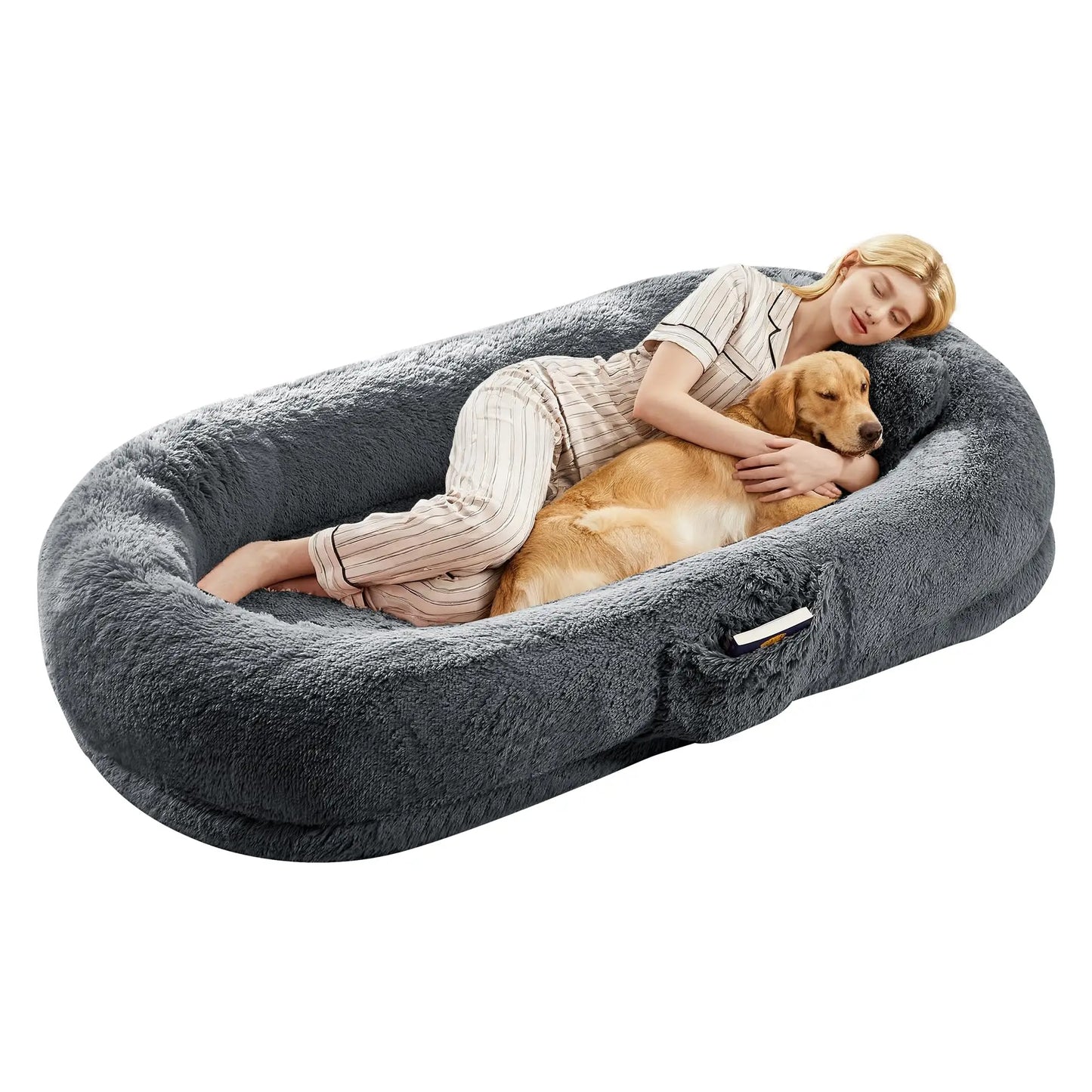HiMISSCN Oversized Human and Pet Bed With Orthopedic Faux Fur