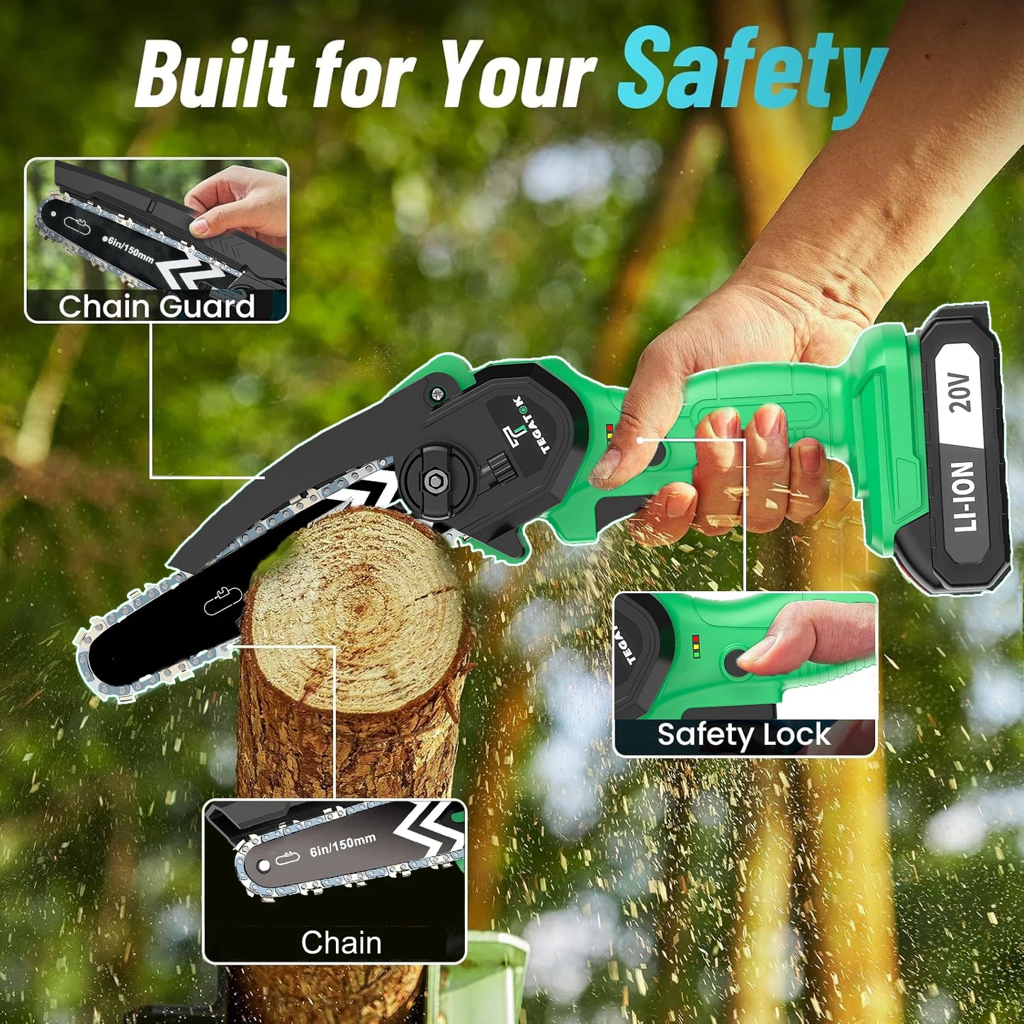 TEGATOK 850W Mini Chain Saw With Battery For Wood Cutting