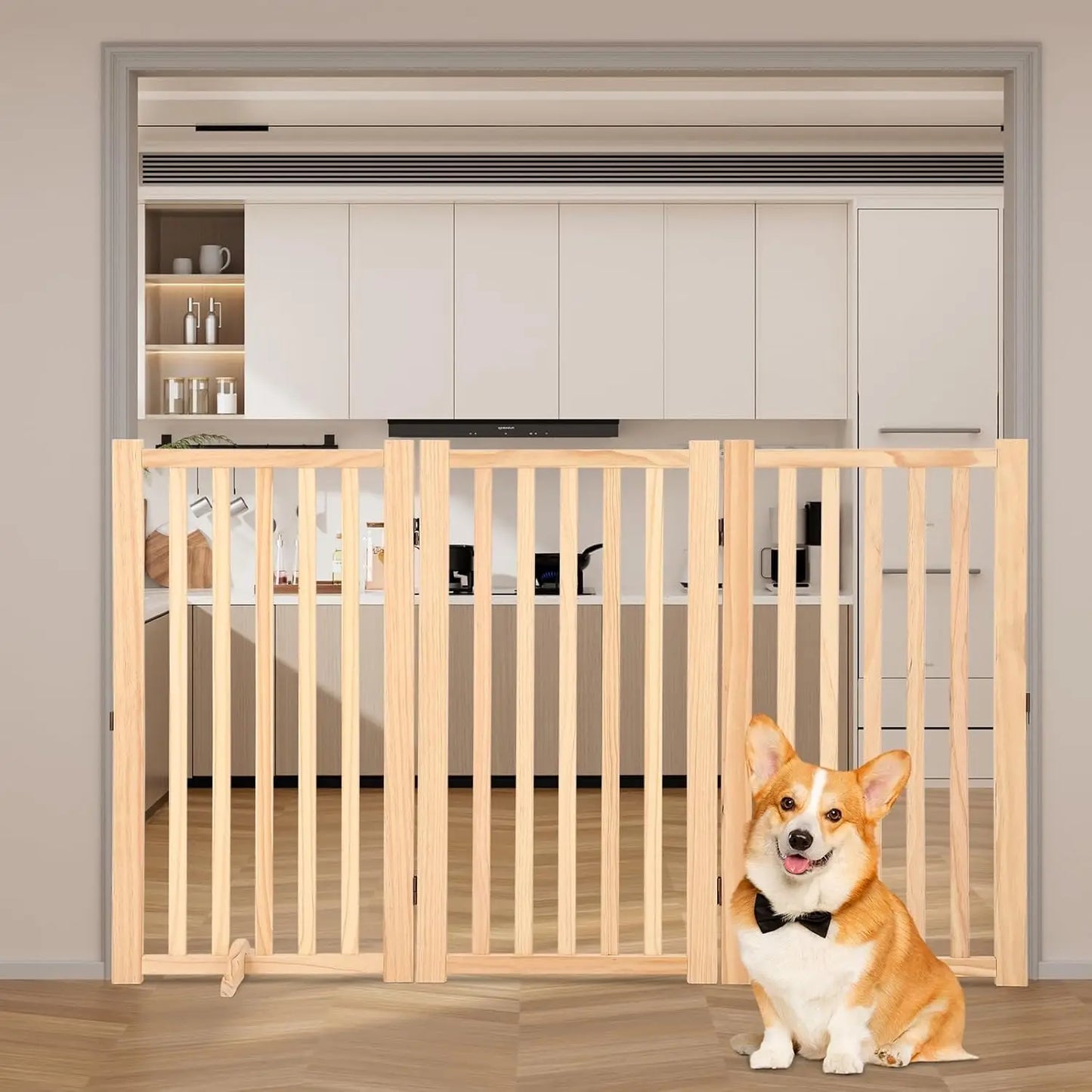 HiMISS Freestanding Foldable Wooden Dog Gate For Doorways And Stairs