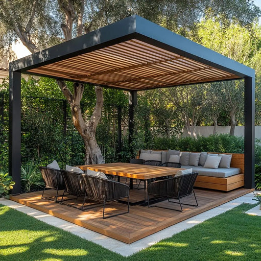 Aluminum Louvered Pergola Sunroof System Waterproof Outdoor Shade