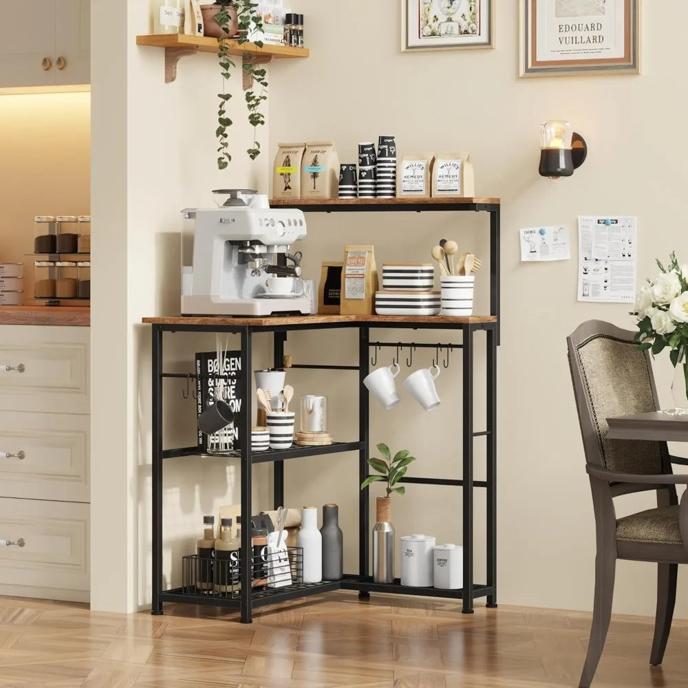 RBXC Corner Bakers Rack With Storage 4 Tiers 9 Hooks