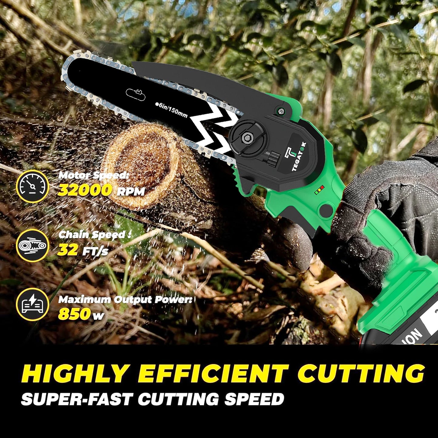 TEGATOK 850W Mini Chain Saw With Battery For Wood Cutting