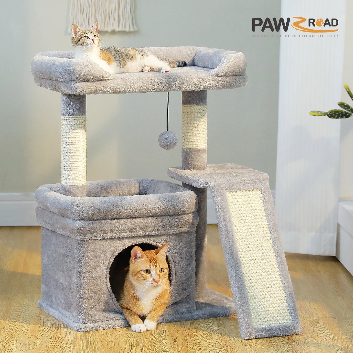 PAWZ Road Cat Tree Indoor Tower Three-Tier Sisal Scratching Post Pad Top Perch