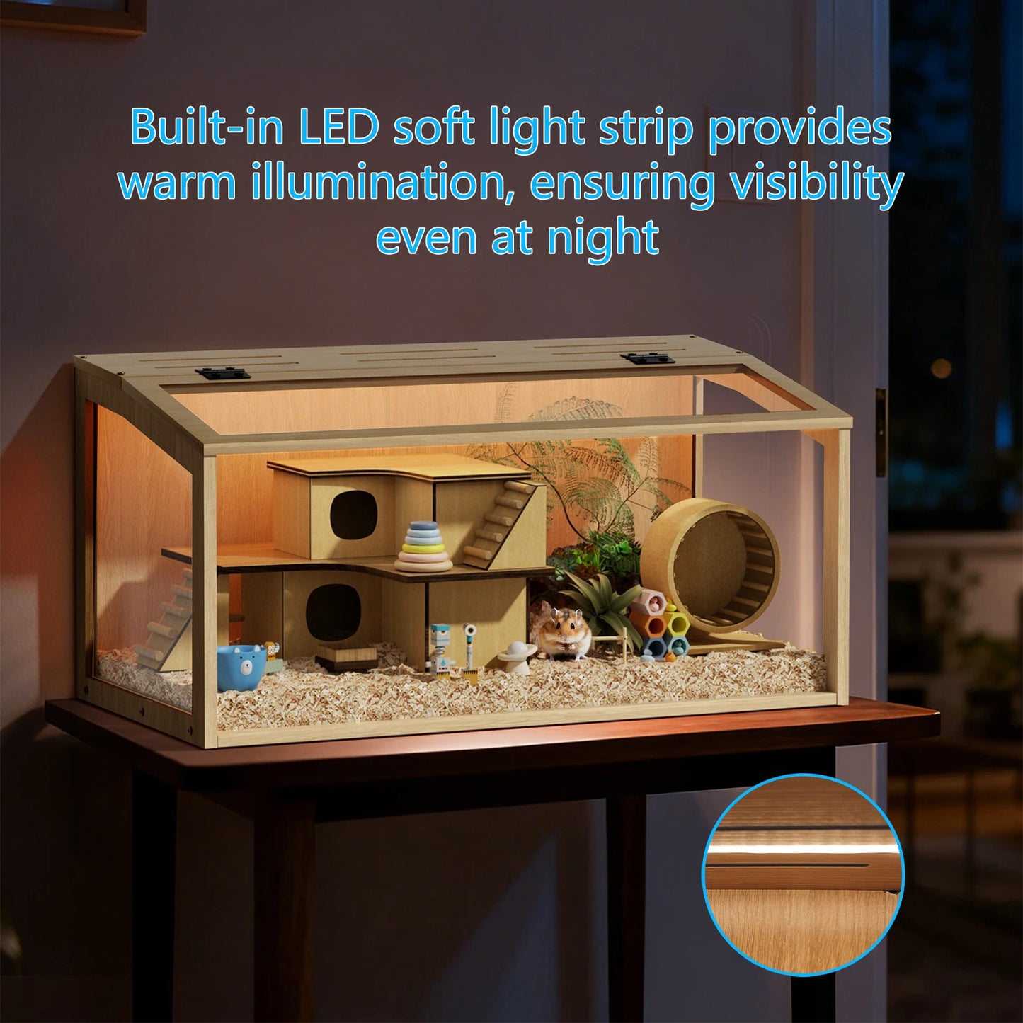 Wooden Small Animal Cage With Tempered Glass Panels