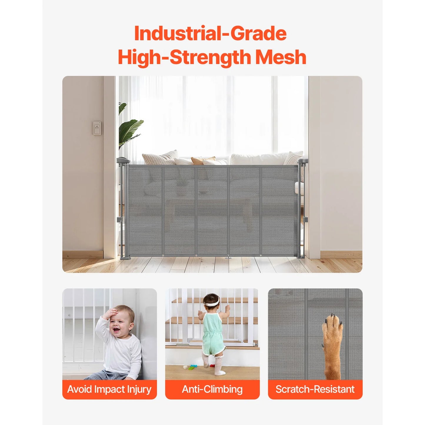SucceBuy Retractable Baby Gate Mesh Safety Gate For Kids And Pets