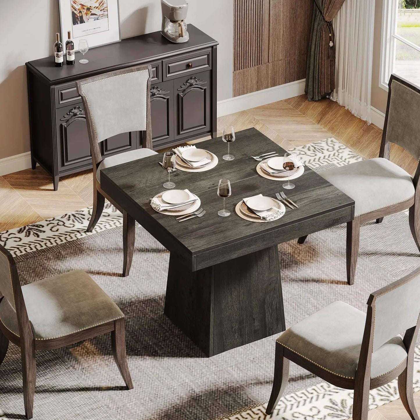 Tribesigns Dining Table For Four With Pedestal Base