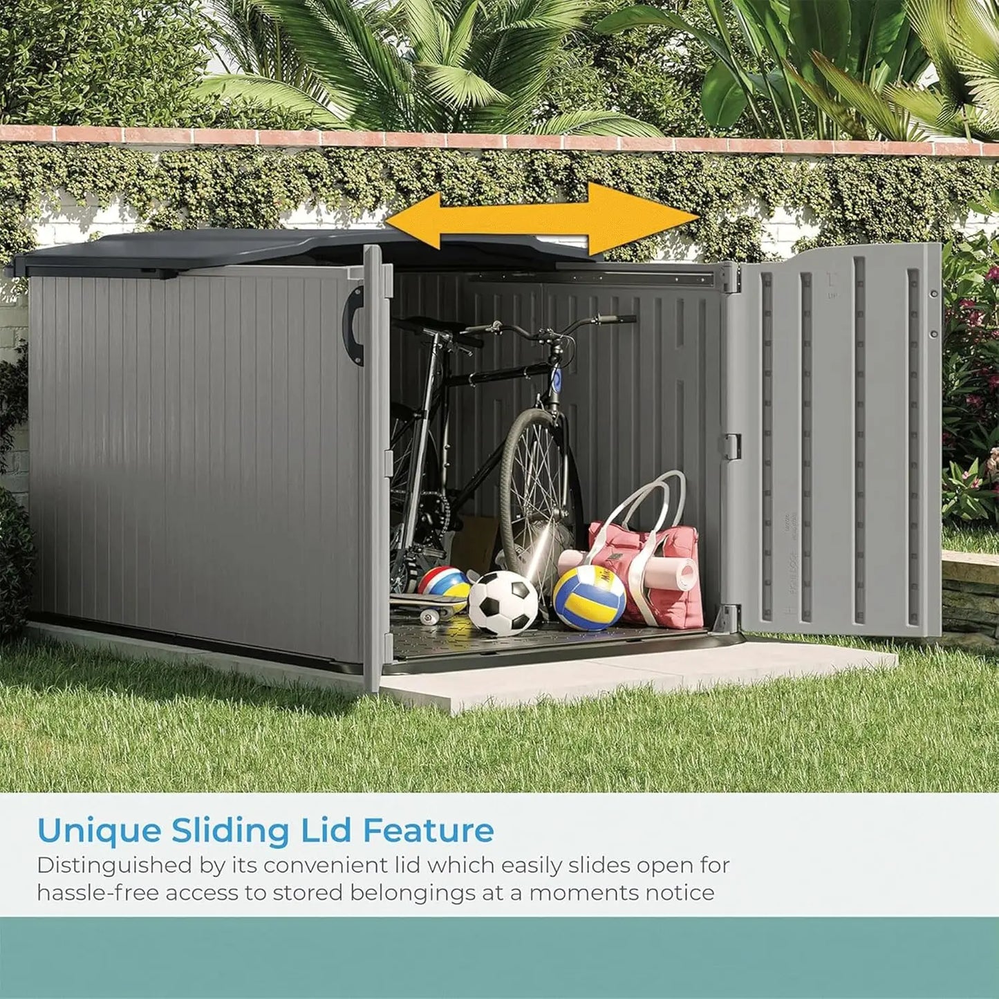 XMSJ Glidetop Horizontal Outdoor Storage Shed With Pad Lockable Lid