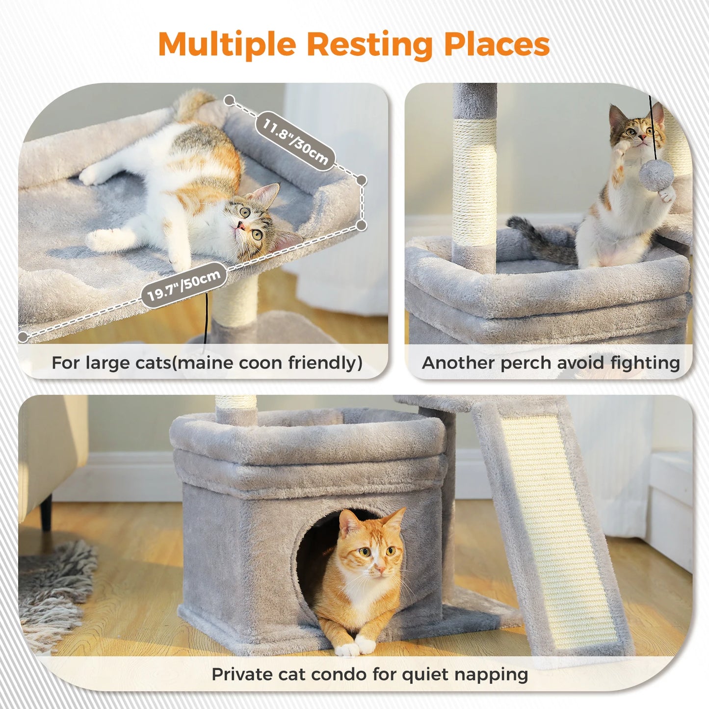 PAWZ Road Cat Tree Indoor Tower Three-Tier Sisal Scratching Post Pad Top Perch