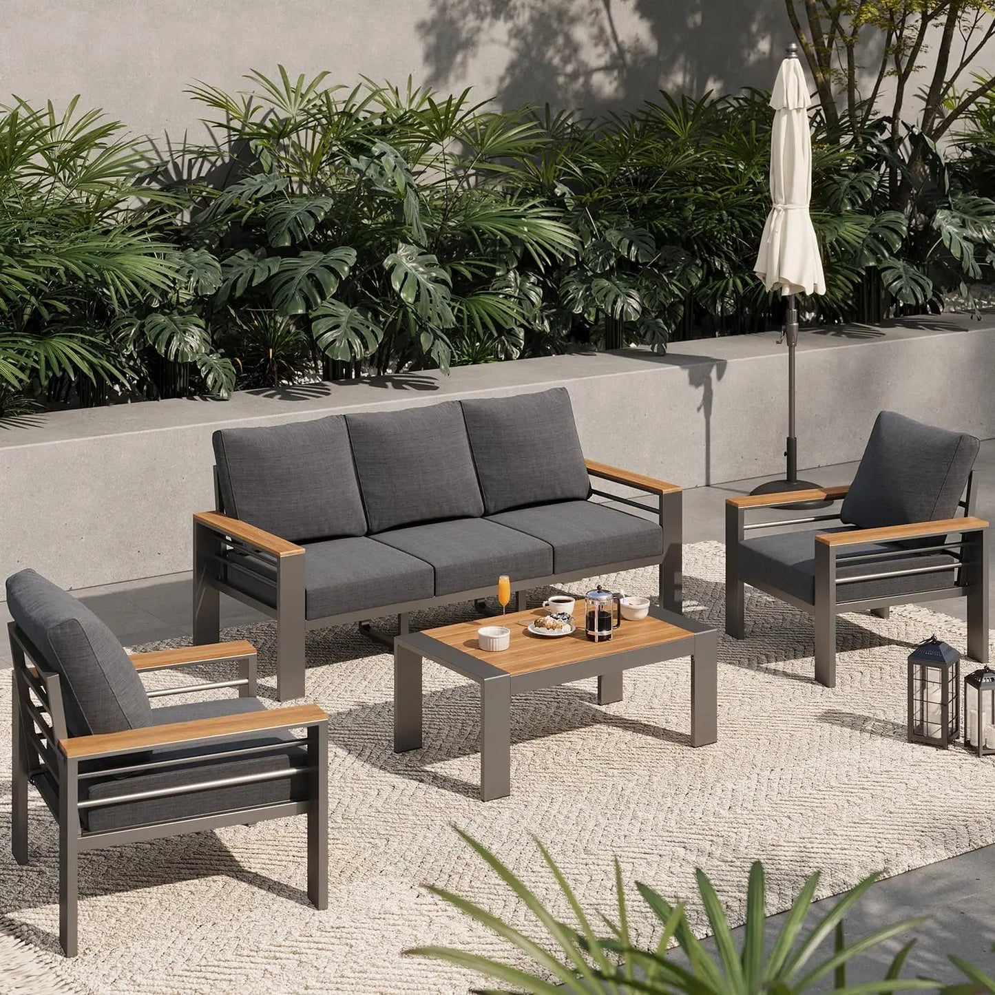 Aluminum Outdoor Patio Furniture Set 5 Seat Sectional With Coffee Table