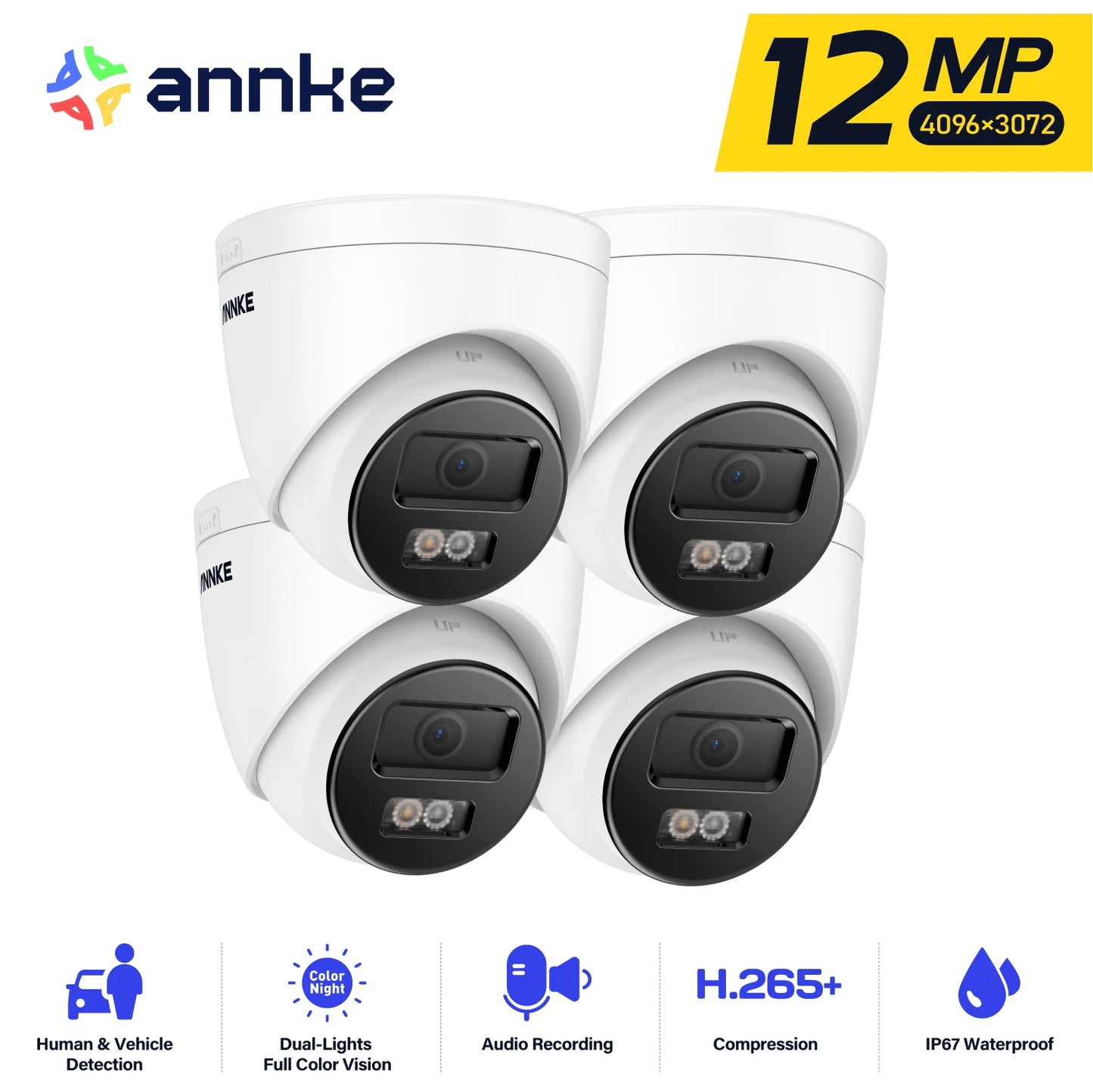 ANNKE 12MP Outdoor Smart Dual Light PoE Security Cameras