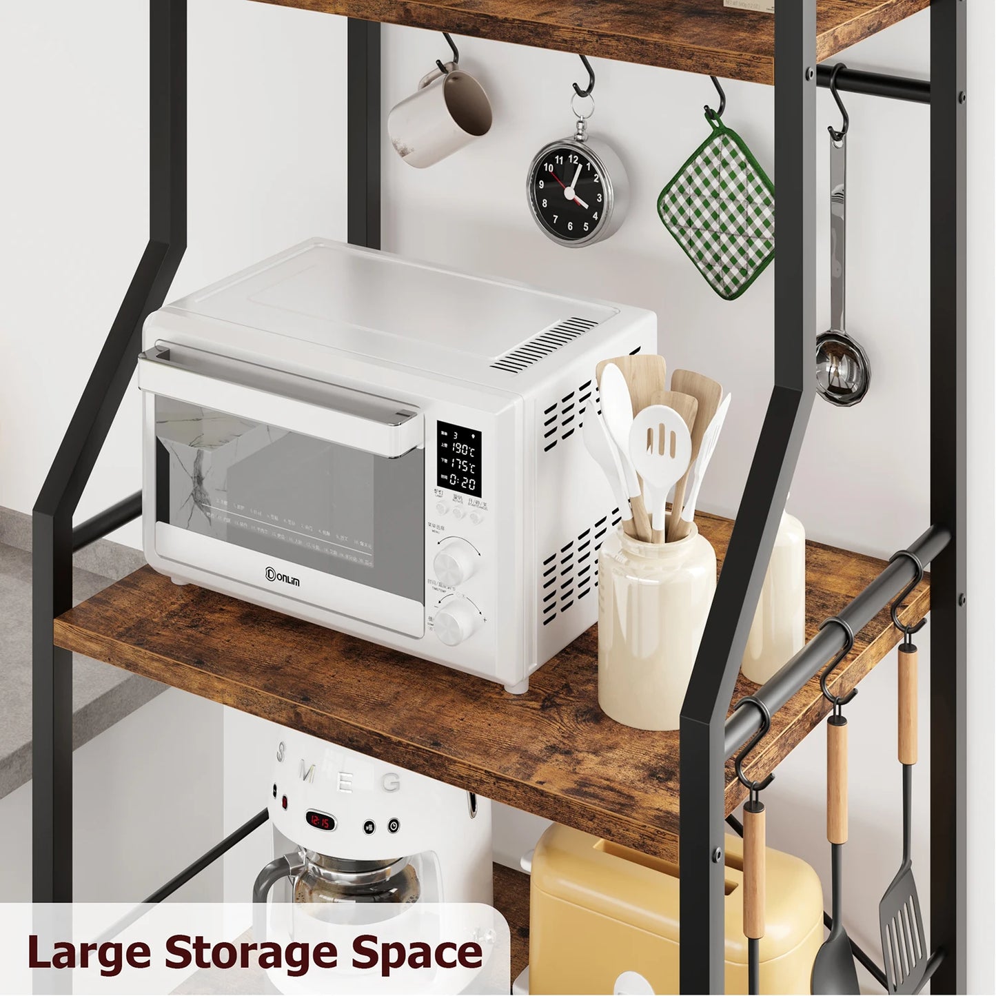 TWISTER.CK Kitchen Bakers Rack Microwave Oven Stand With Large Wire Basket