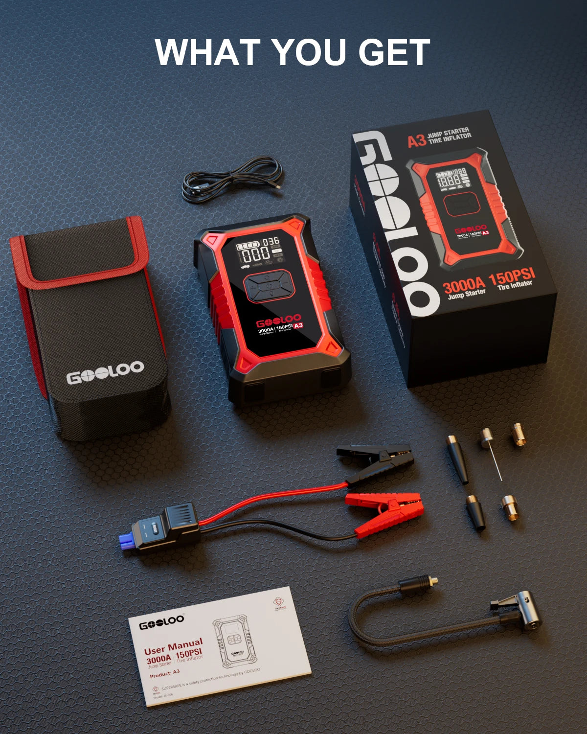 GOOLOO A3 Jump Starter With Portable Air Compressor 3000A