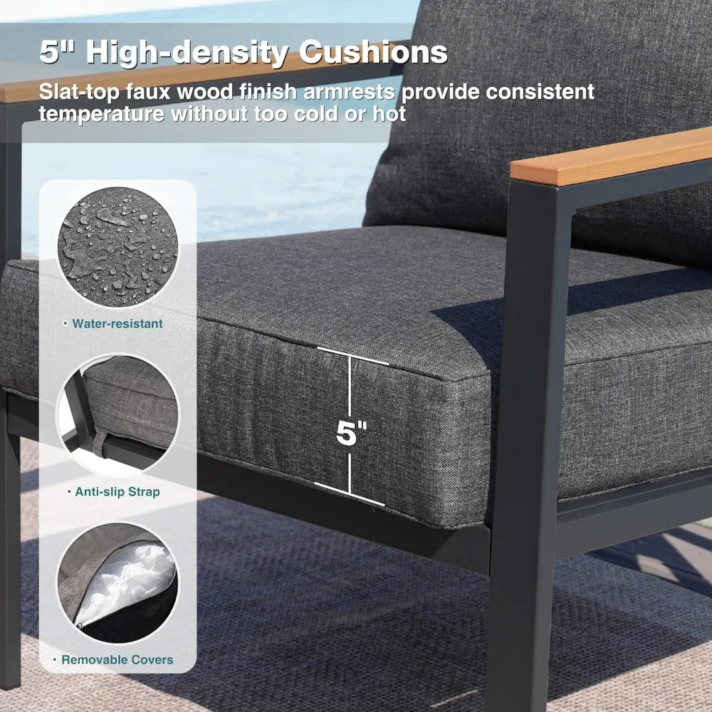 Patio 4 Piece Outdoor Conversation Set With Faux Wood Armrests