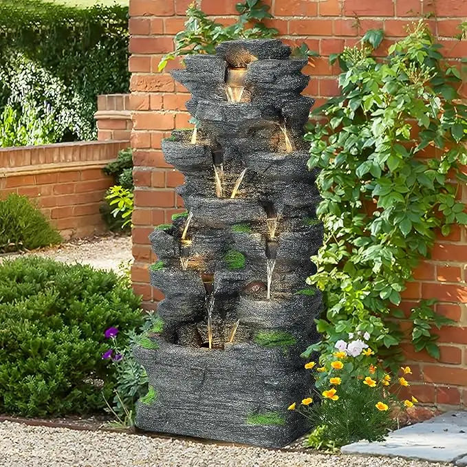 TITIMOM 10-Tier Cascading Rock Water Fountain Outdoor Garden