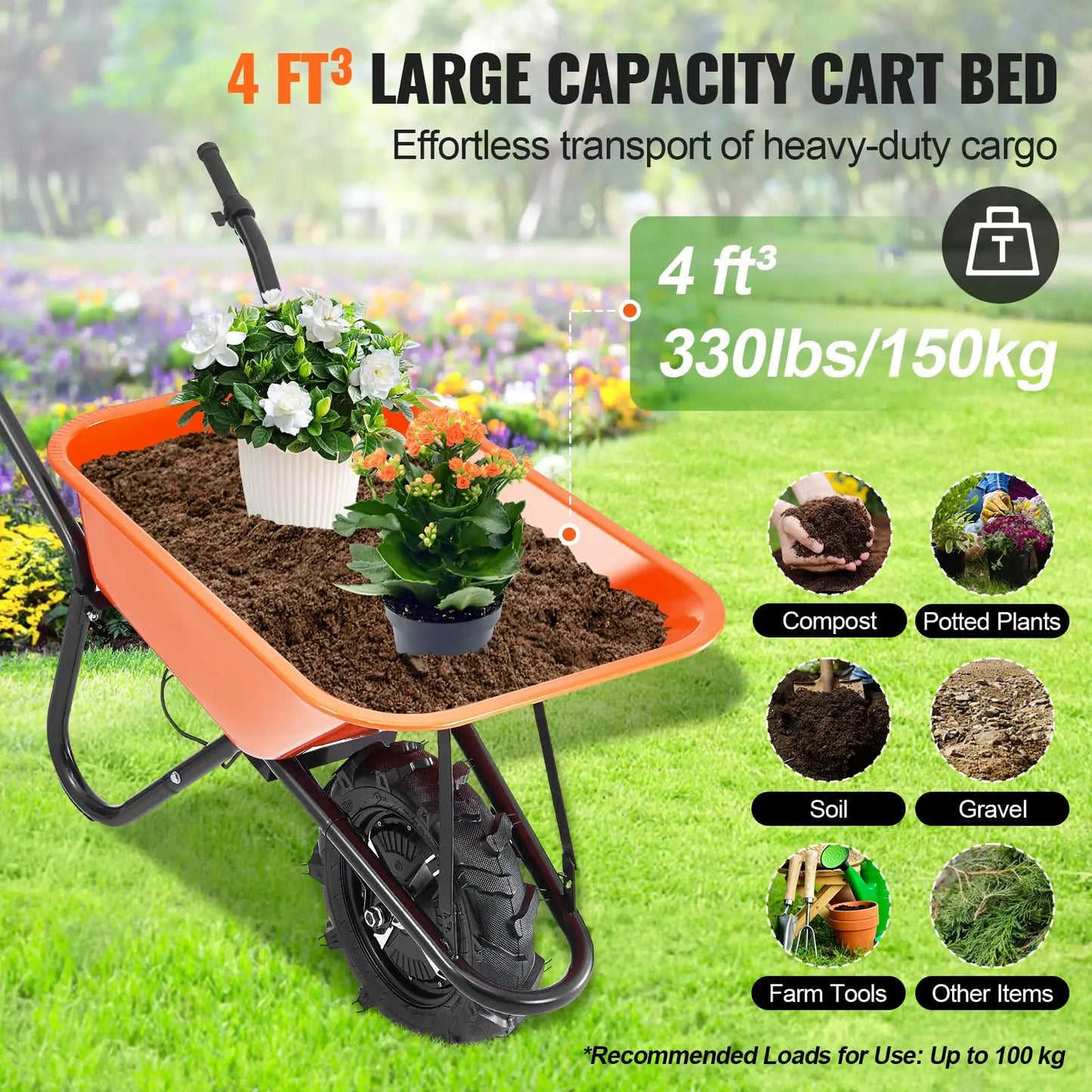 Electric Wheelbarrow Dump Cart Heavy Duty All Terrain Utility Yard Wagon