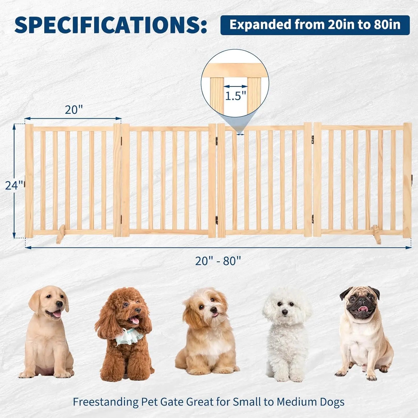 HiMISS Freestanding Foldable Wooden Dog Gate For Doorways And Stairs
