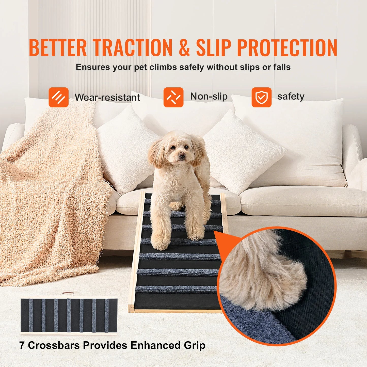 SucceBuy Folding Adjustable Wooden Dog Ramp With Anti Slip