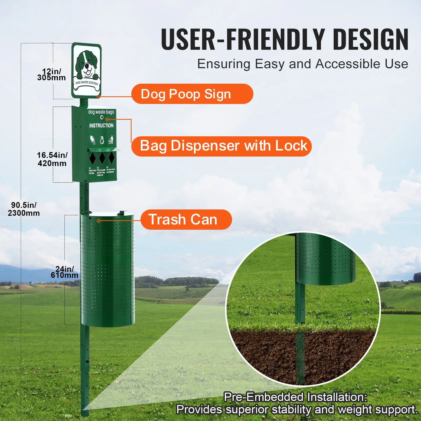 NONEDog Litter Dog Waste Station With Bag Dispenser