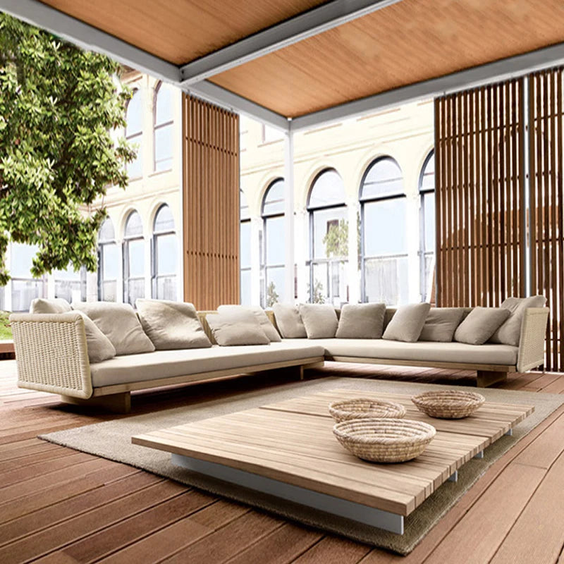 Nordic Wood Garden Furniture Set For Corner Lounge