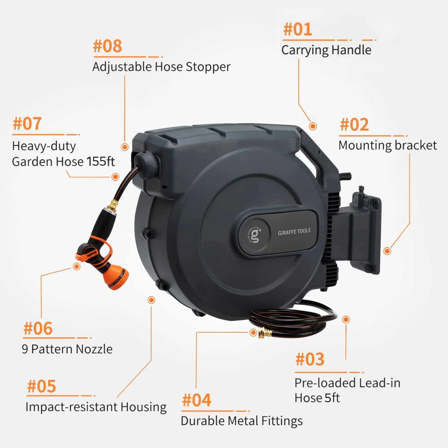 Giraffe Tools AW50 Hose Reel Heavy Duty Retractable Garden Hose