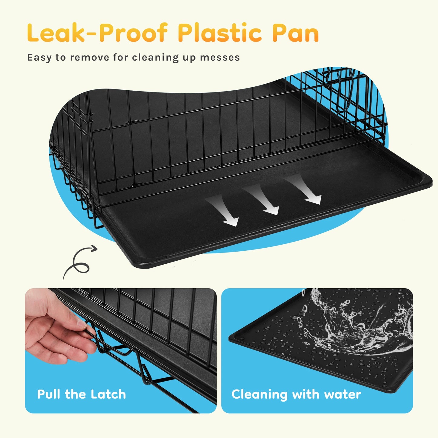 JHK Single Door Folding Metal Dog Cage With Leakproof Pan