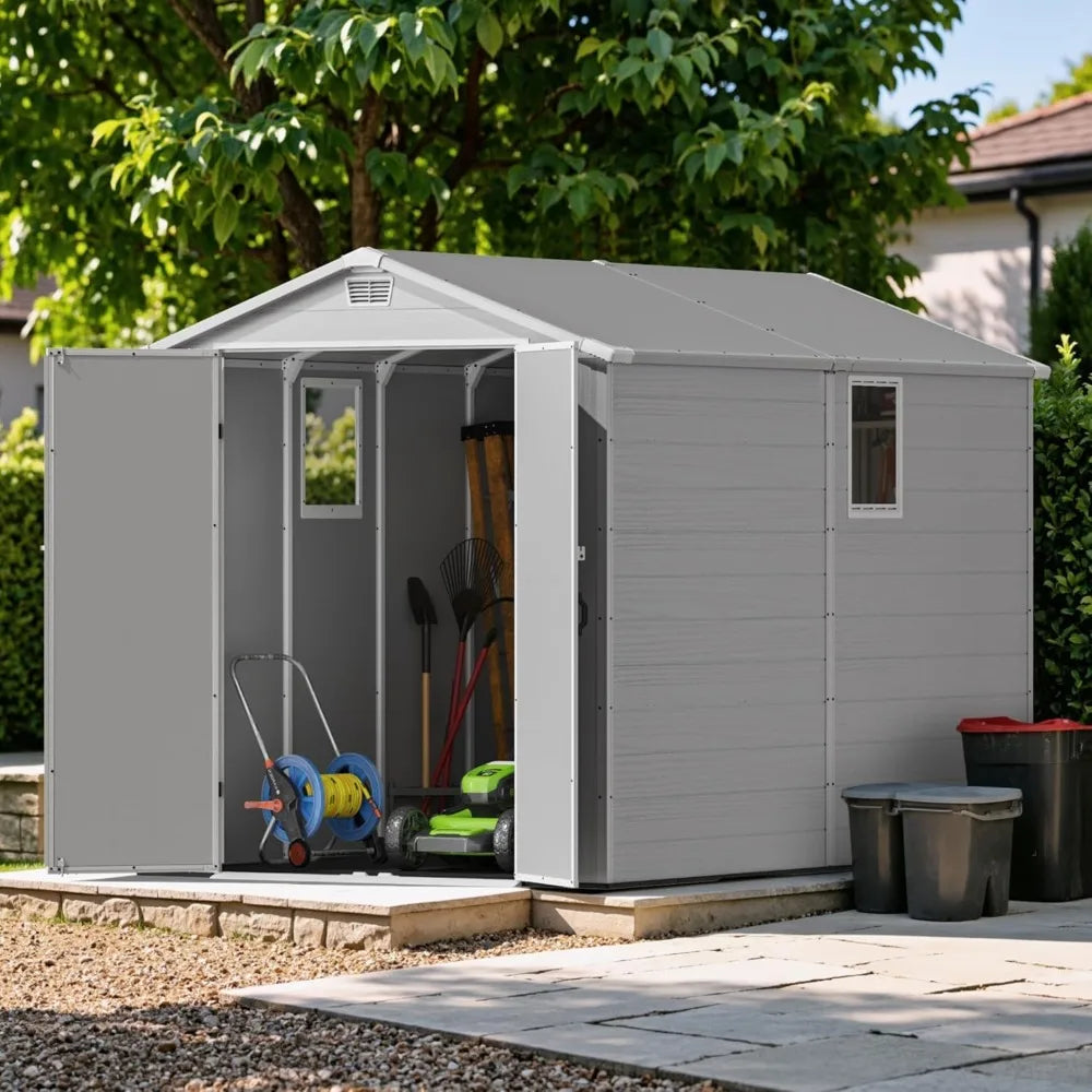 Plastic Storage Shed Outdoor Resin Garden Shed With Floor Window Lockable Door