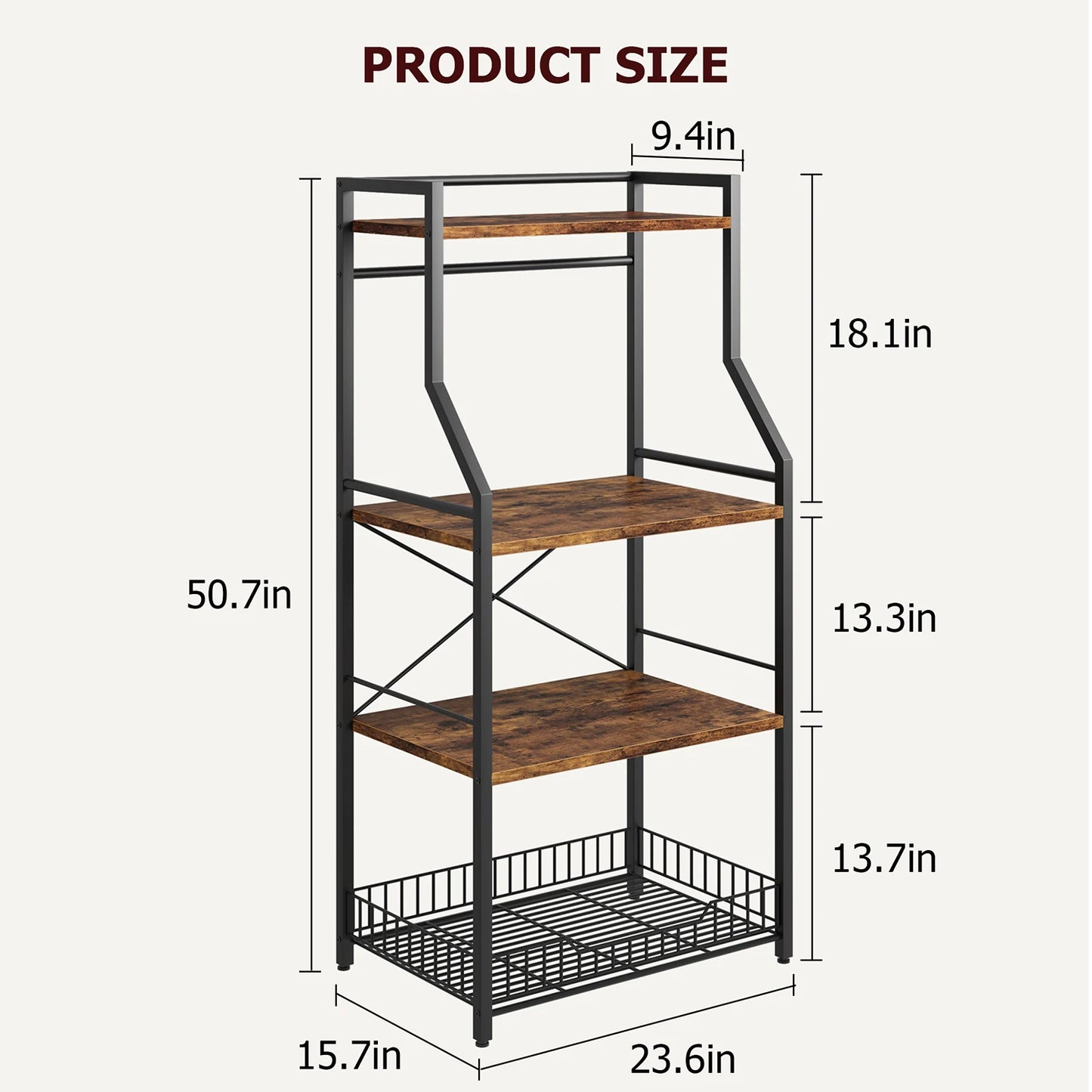 TWISTER.CK Kitchen Bakers Rack Microwave Oven Stand With Large Wire Basket