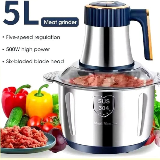 5L Electric Meat Grinders Multifunctional Vegetable Slicer Chopper 304Stainless Steel Food Processor Mixer Machine Kitchen Tool