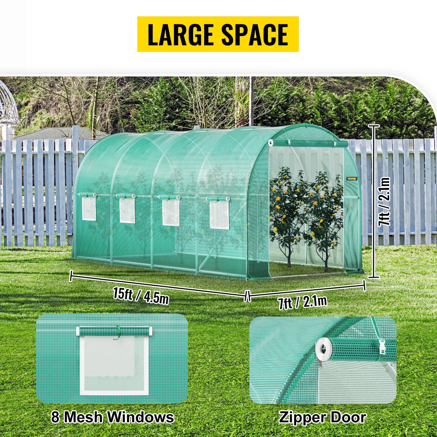 SucceBuy Walk In Tunnel Greenhouse With Galvanized Frame And Waterproof Cover