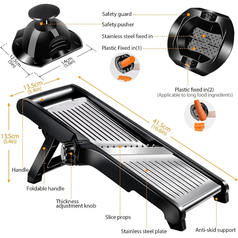 KYJG Stainless Steel Mandoline Slicer With 5 Blades Safety Holder