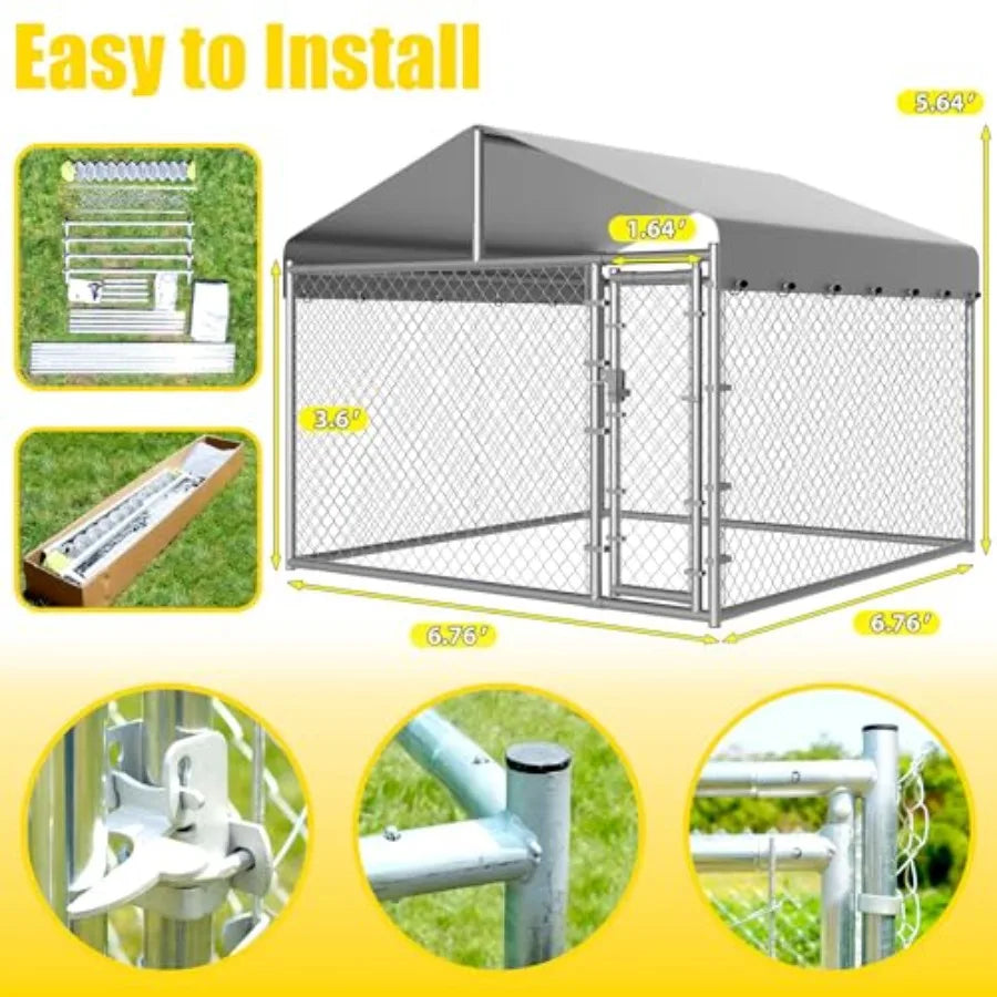 Outdoor Heavy Duty Dog Kennel With Roof And Waterproof Cover