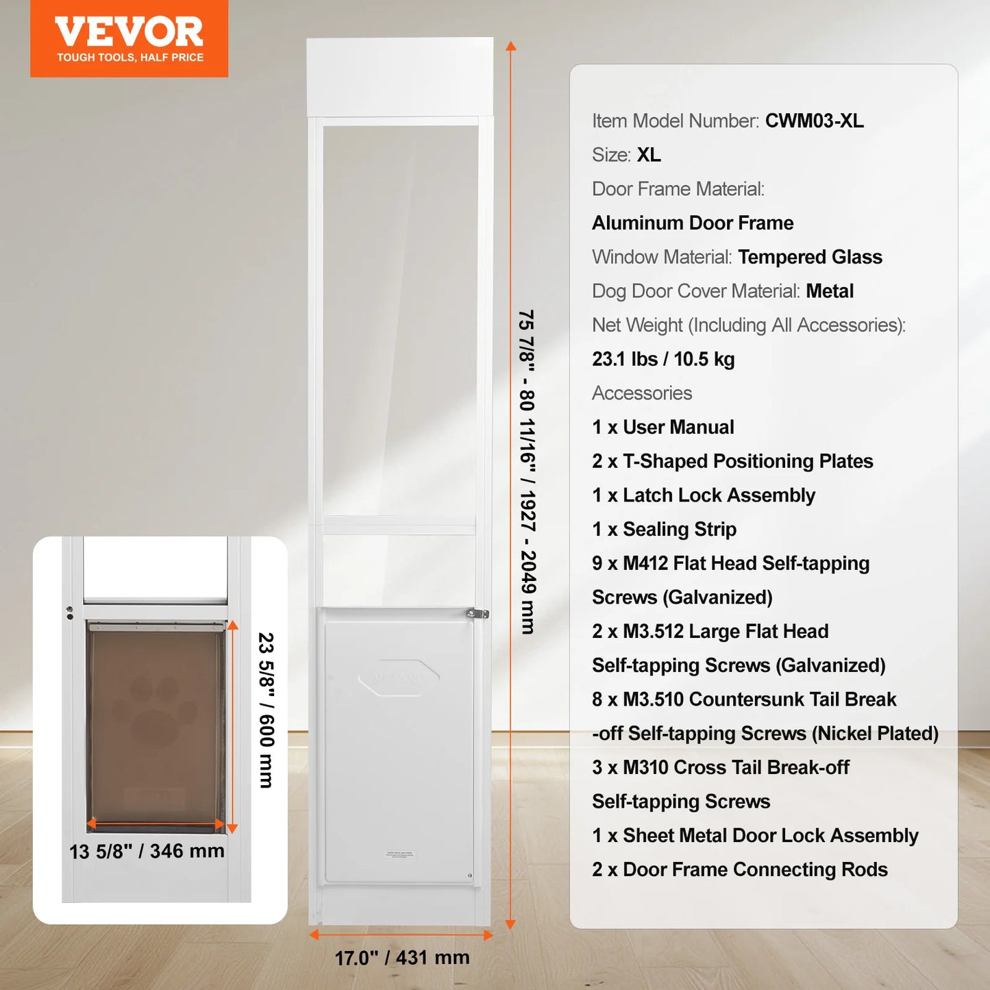 SucceBuy Adjustable Height Dog Door For Sliding Glass Door