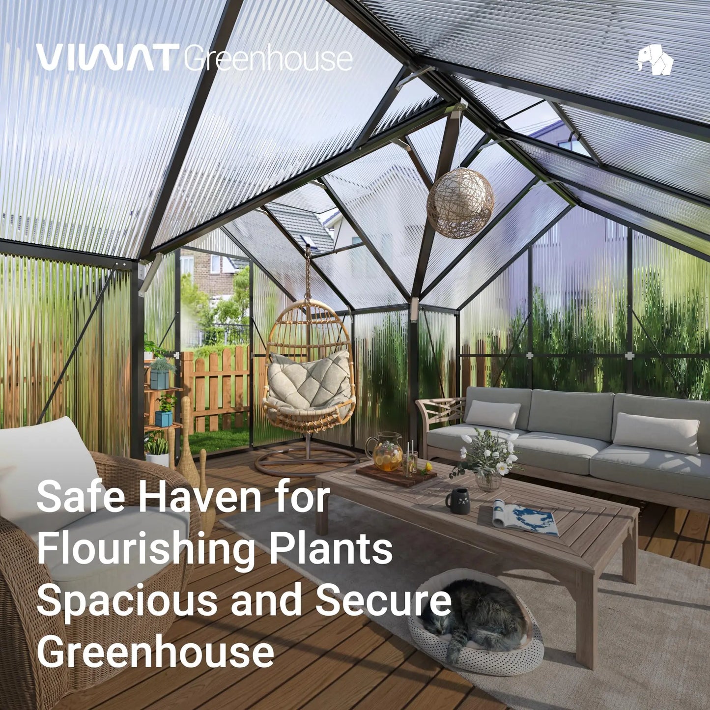 VIWAT T-Shape Polycarbonate Greenhouse With Vent Windows
