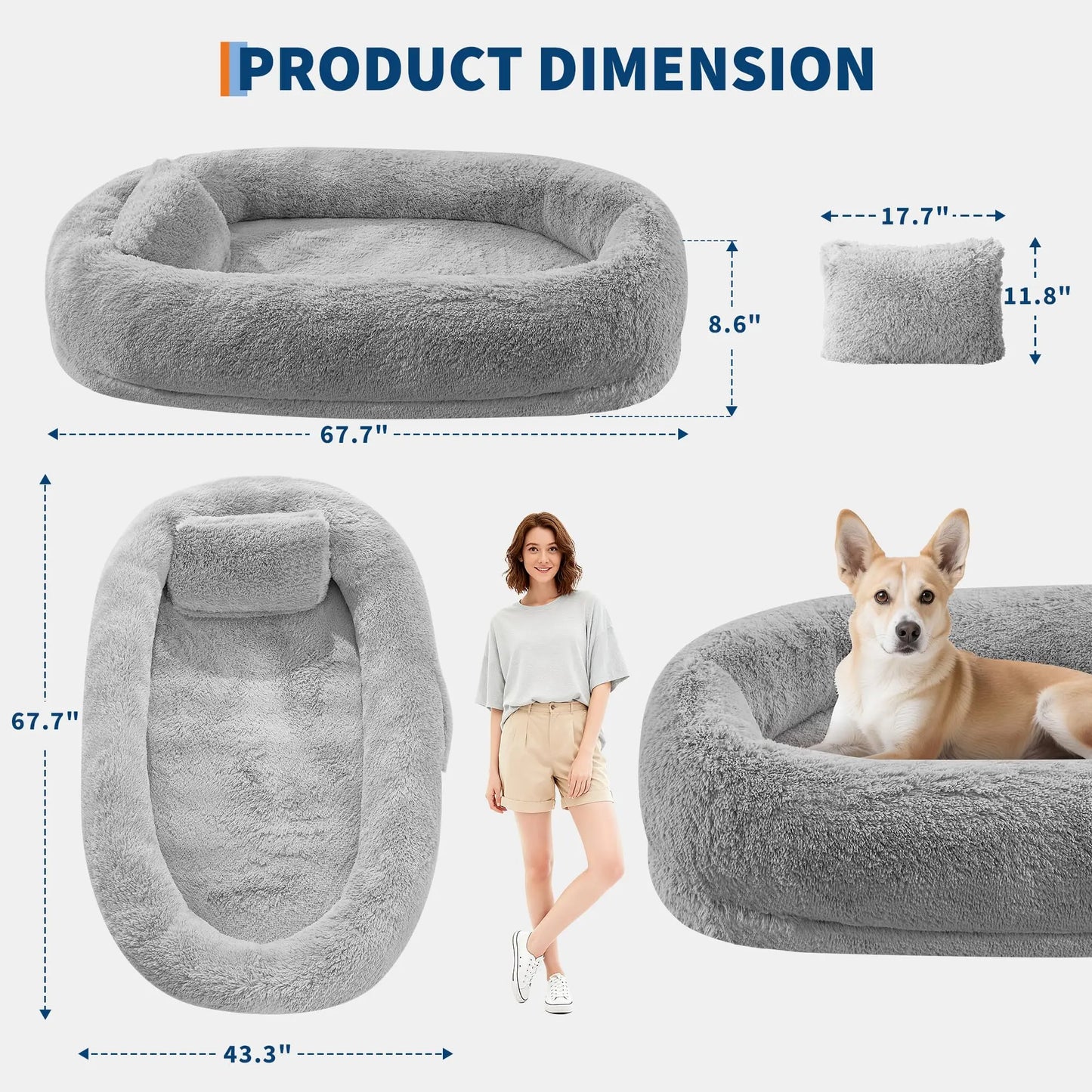 HiMISSCN Oversized Human and Pet Bed With Orthopedic Faux Fur