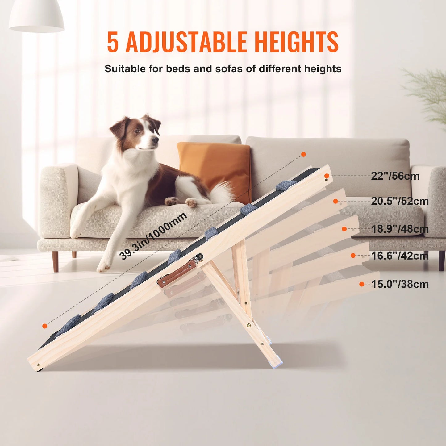 SucceBuy Folding Adjustable Wooden Dog Ramp With Anti Slip